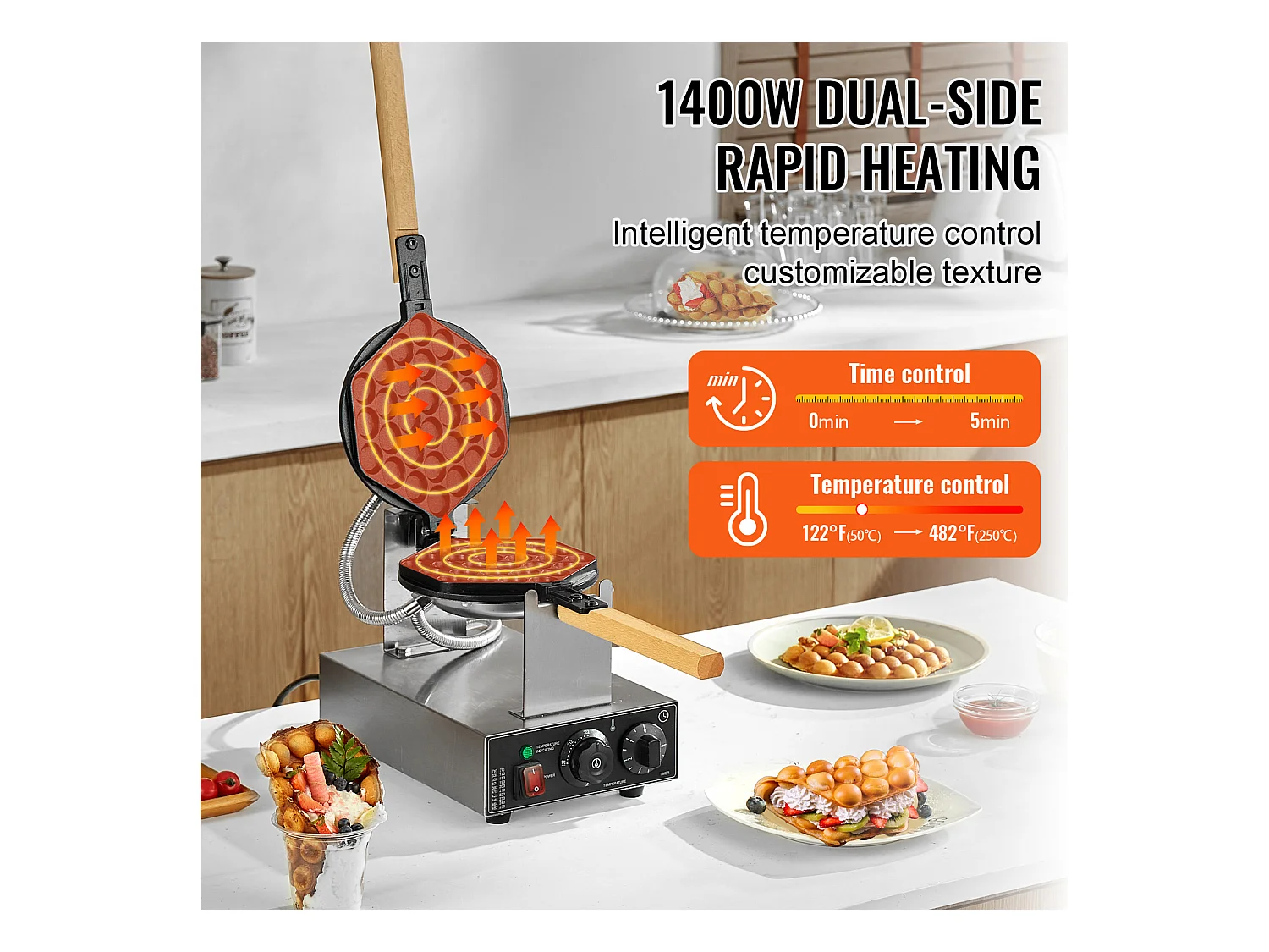 Gaufrier SucceBuy Gaufrier à Bulles Commercial 1400 W Antiadhésif pour Crêpes aux Œufs