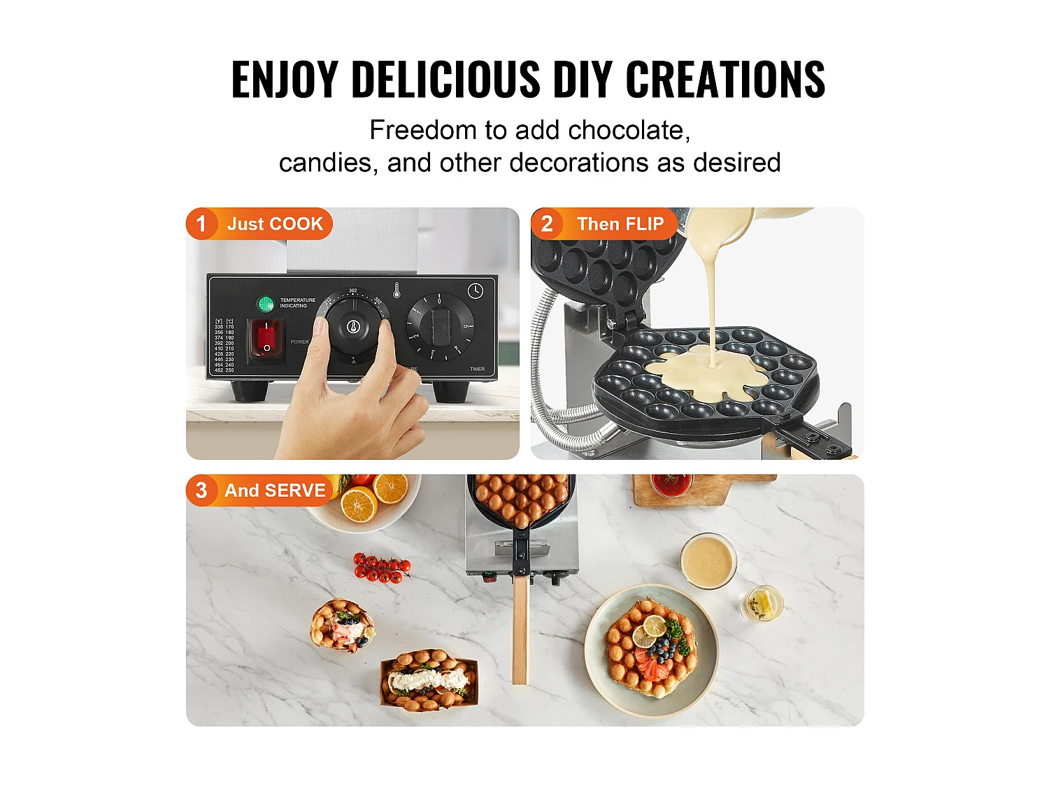 Gaufrier SucceBuy Gaufrier à Bulles Commercial 1400 W Antiadhésif pour Crêpes aux Œufs