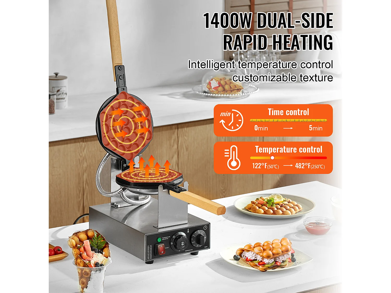 Gaufrier SucceBuy Gaufrier à Bulles Commercial 1400 W Antiadhésif pour Crêpes aux Œufs