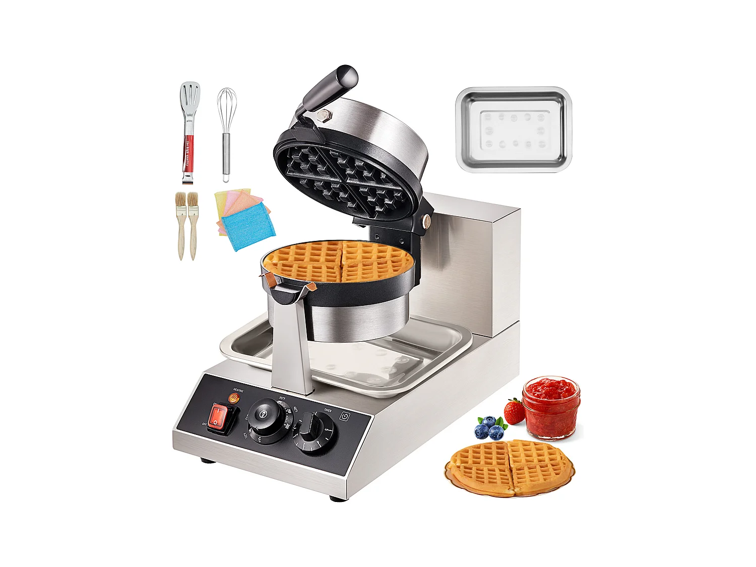 Gaufrier SucceBuy Gaufrier Commercial Rond 1300W Rotatif Antiadhésif 220V Gaufrier Commercial Rond