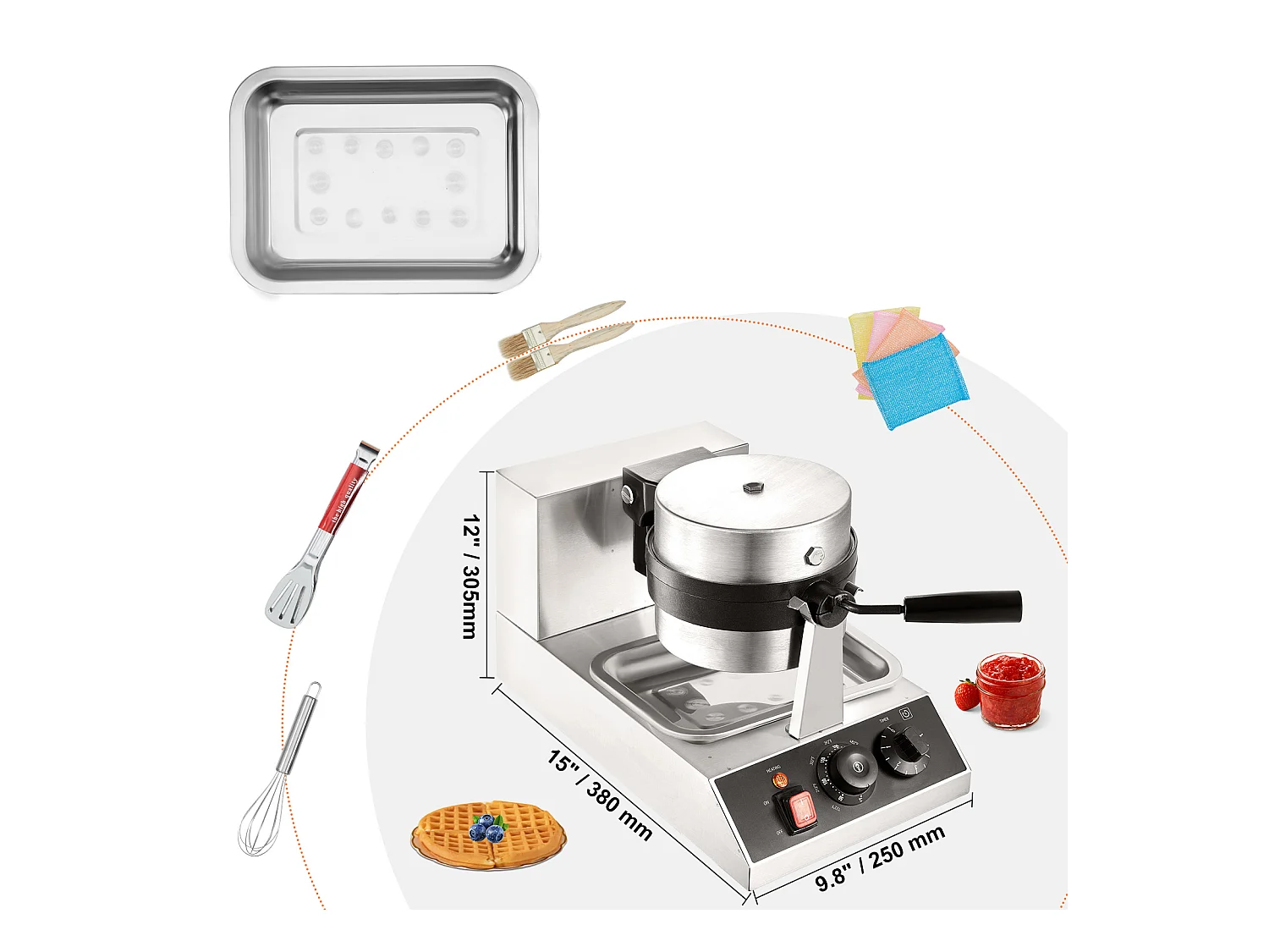 Gaufrier SucceBuy Gaufrier Commercial Rond 1300W Rotatif Antiadhésif 220V Gaufrier Commercial Rond