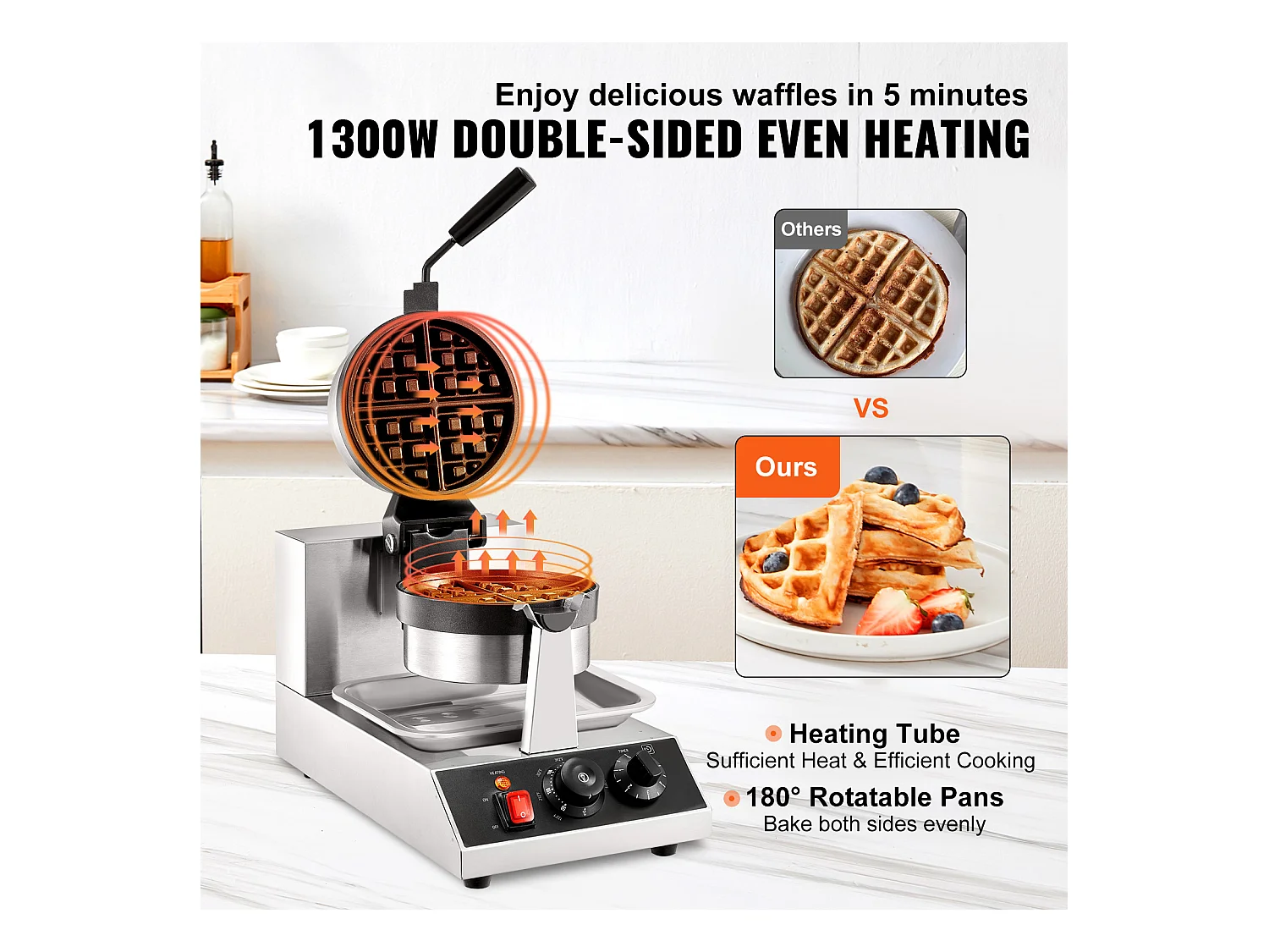 Gaufrier SucceBuy Gaufrier Commercial Rond 1300W Rotatif Antiadhésif 220V Gaufrier Commercial Rond