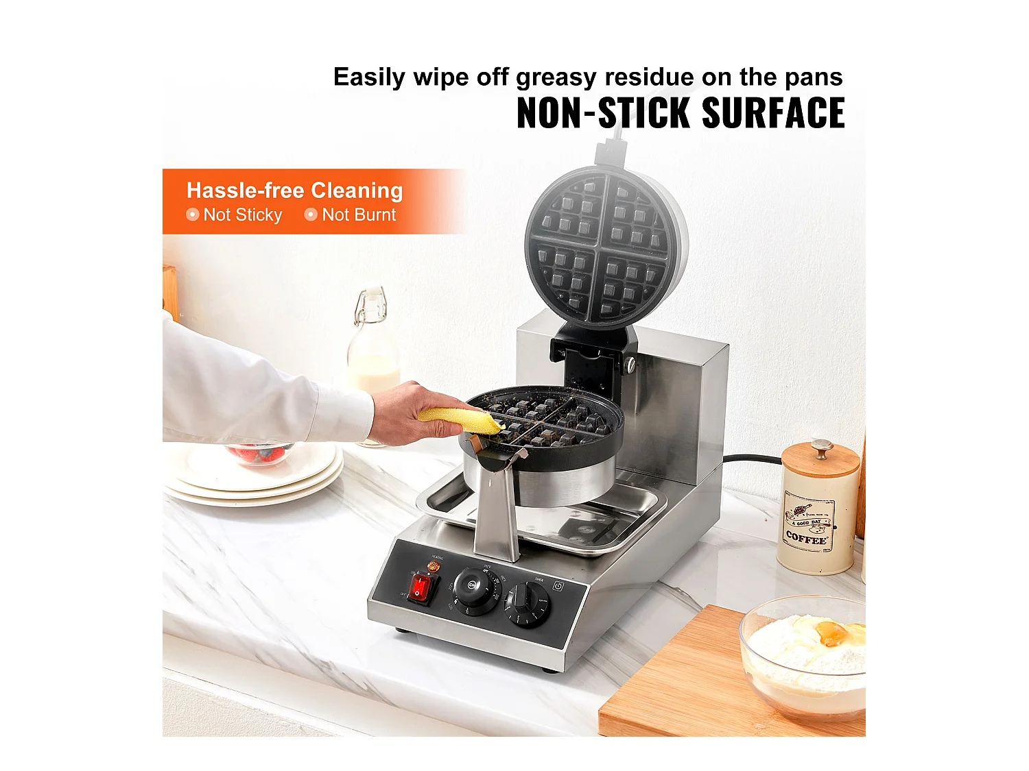 Gaufrier SucceBuy Gaufrier Commercial Rond 1300W Rotatif Antiadhésif 220V Gaufrier Commercial Rond