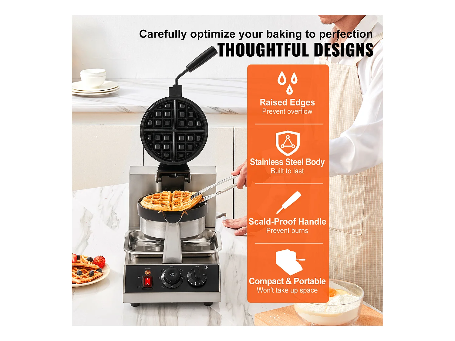 Gaufrier SucceBuy Gaufrier Commercial Rond 1300W Rotatif Antiadhésif 220V Gaufrier Commercial Rond