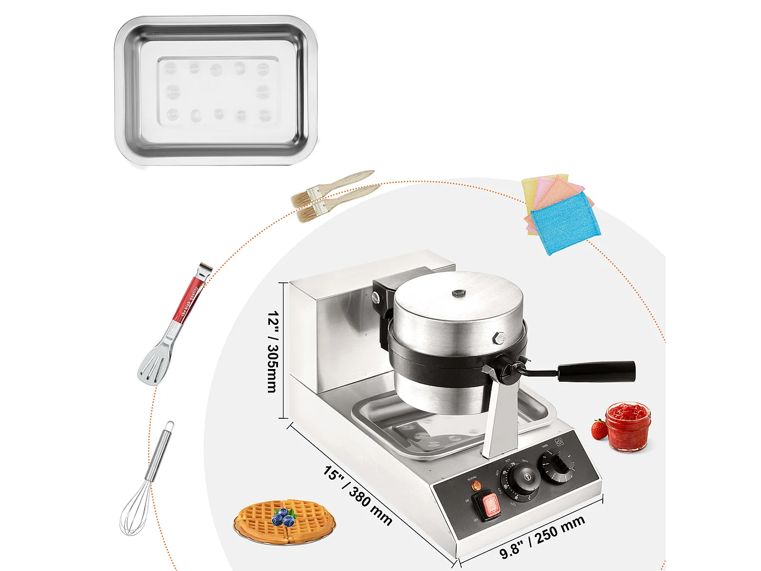 Gaufrier SucceBuy Gaufrier Commercial Rond 1300W Rotatif Antiadhésif 220V Gaufrier Commercial Rond
