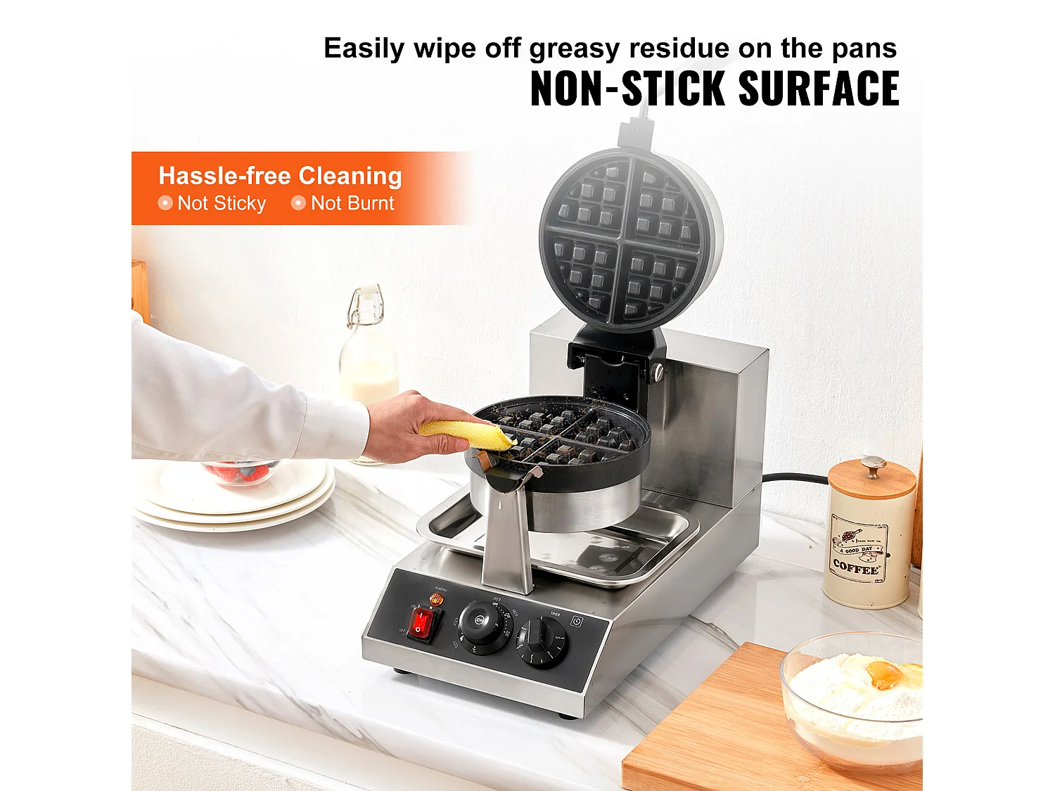 Gaufrier SucceBuy Gaufrier Commercial Rond 1300W Rotatif Antiadhésif 220V Gaufrier Commercial Rond