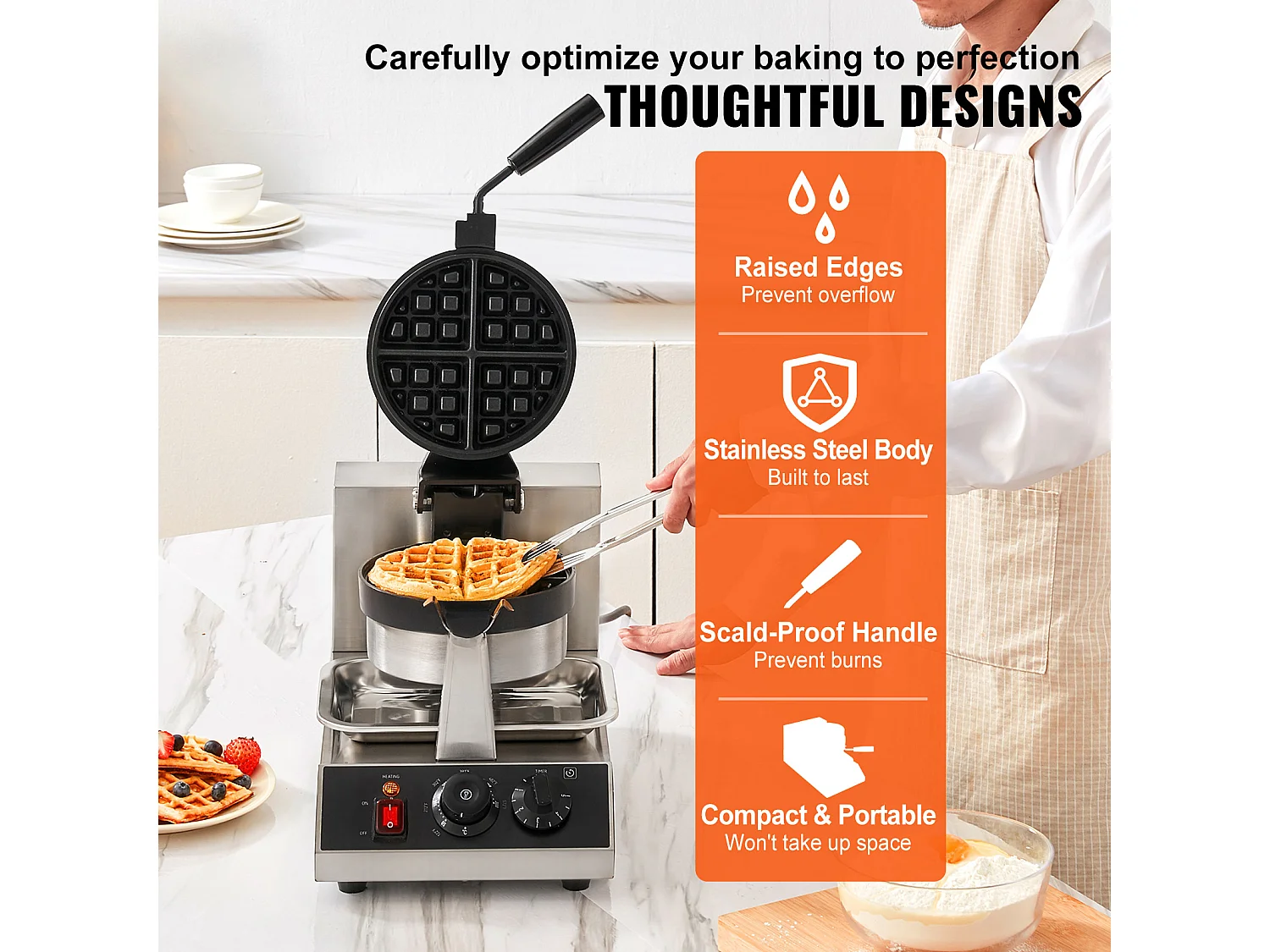 Gaufrier SucceBuy Gaufrier Commercial Rond 1300W Rotatif Antiadhésif 220V Gaufrier Commercial Rond