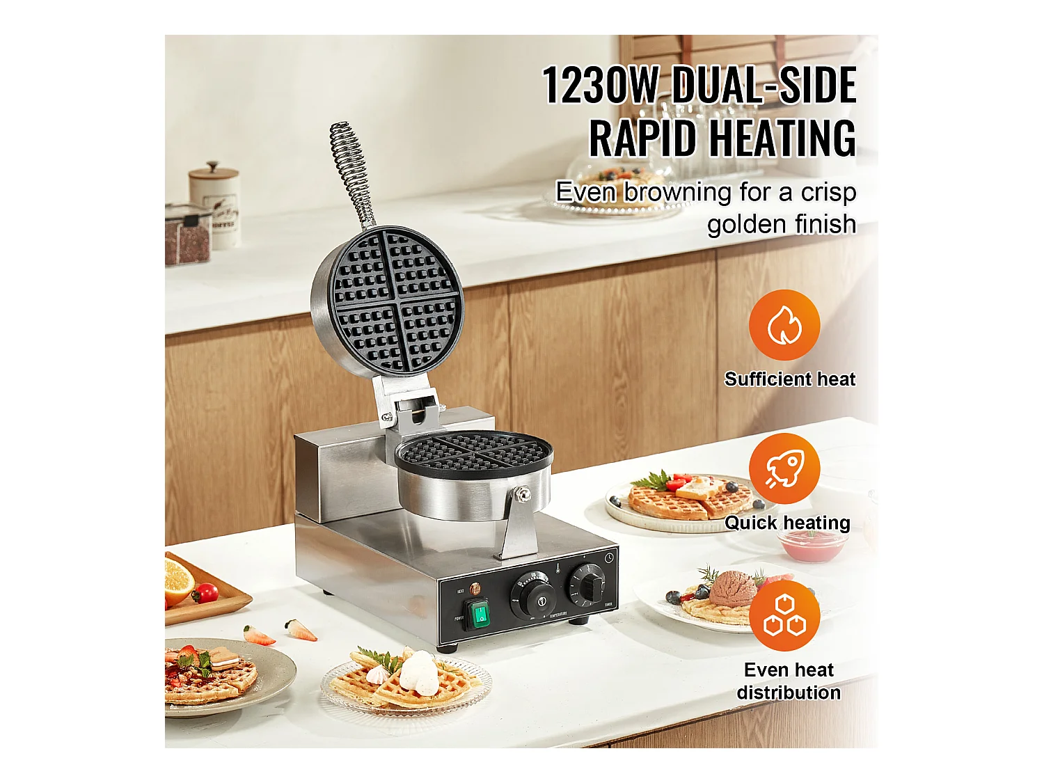 Gaufrier SucceBuy Gaufrier Commercial Rond Antiadhésif 1230 W