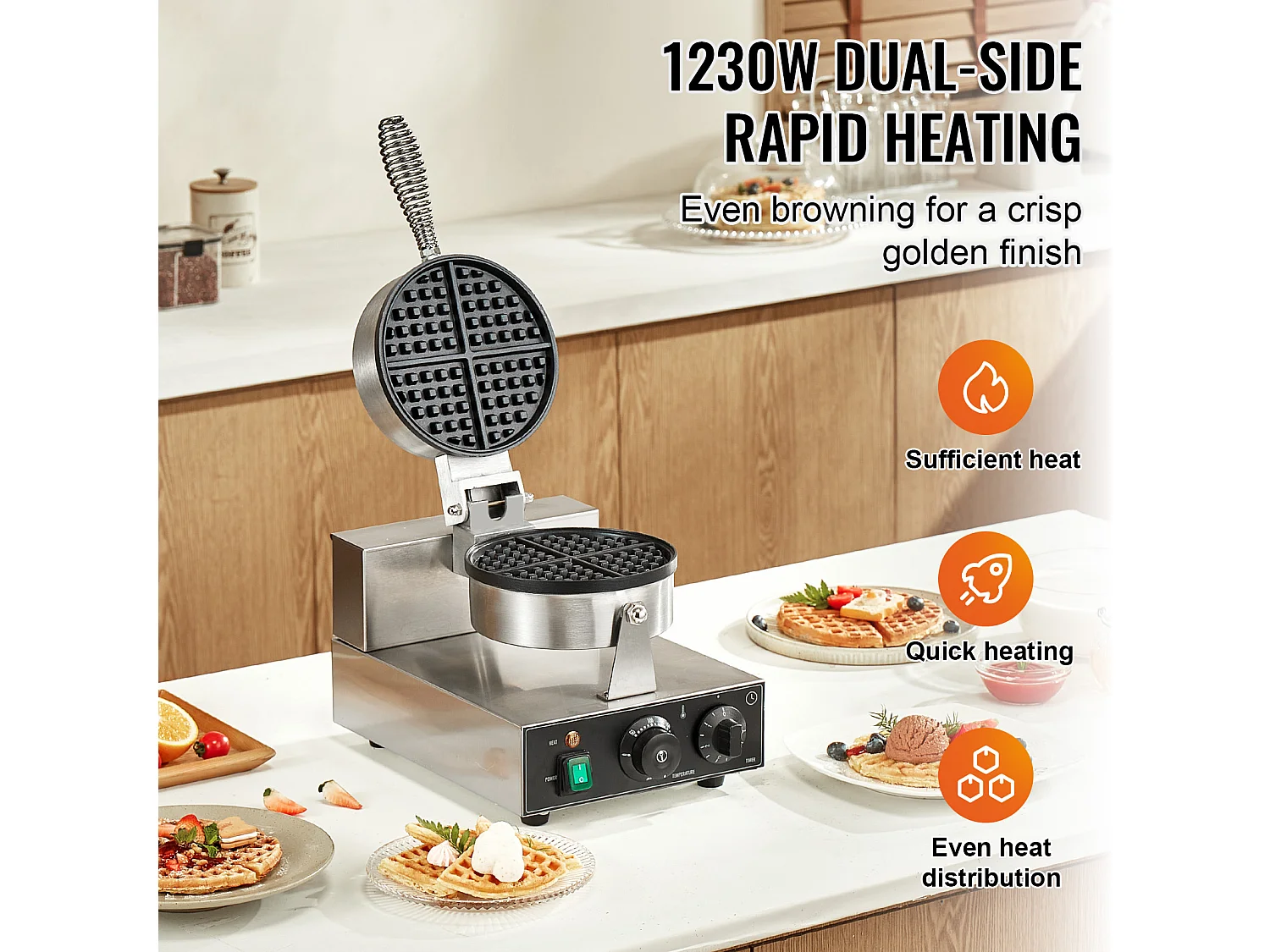 Gaufrier SucceBuy Gaufrier Commercial Rond Antiadhésif 1230 W