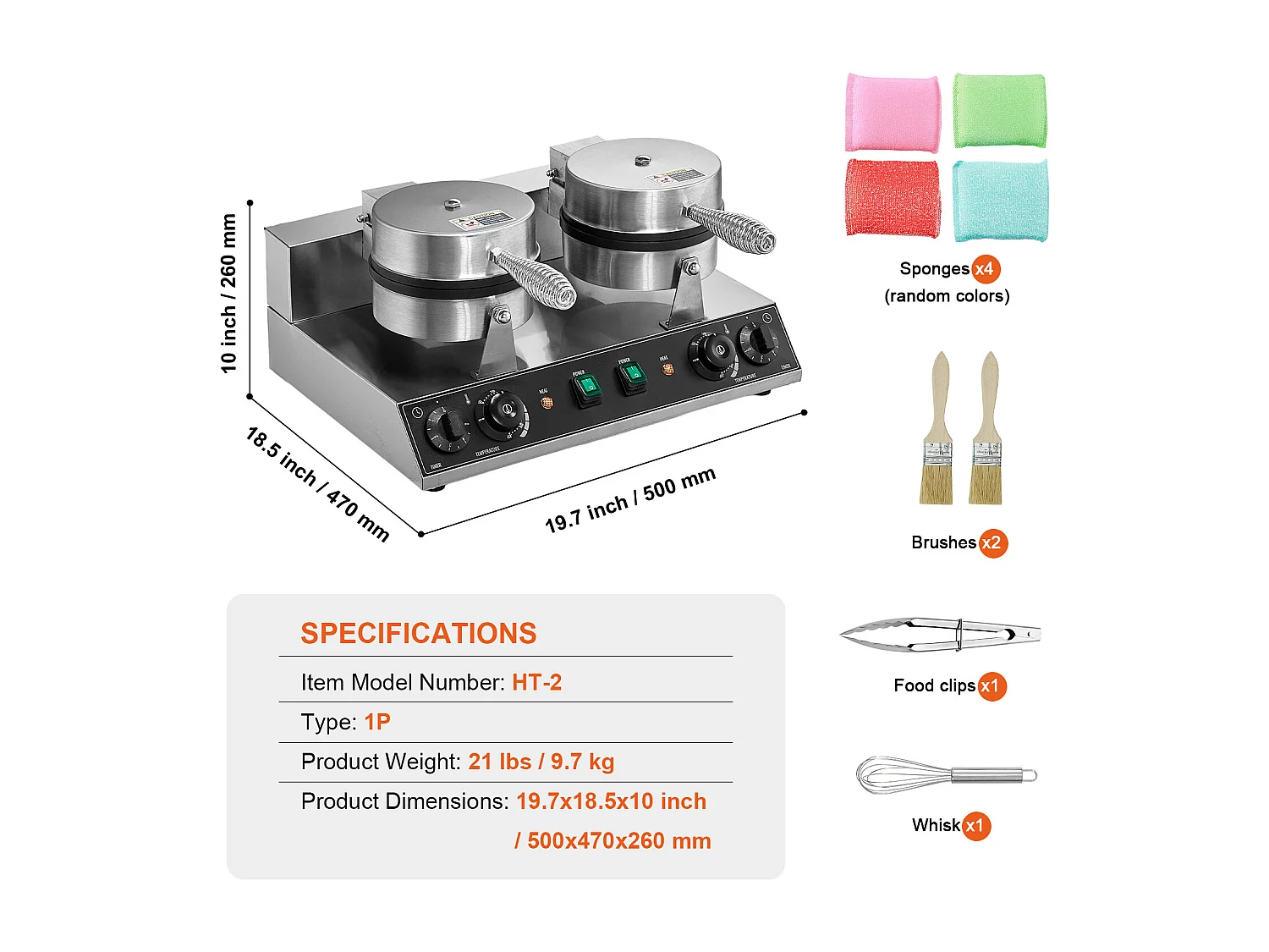 Gaufrier SucceBuy Gaufrier Commercial à Double Tête Ronde 2460 W Antiadhésif