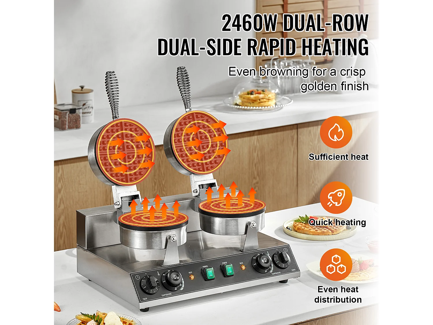 Gaufrier SucceBuy Gaufrier Commercial à Double Tête Ronde 2460 W Antiadhésif