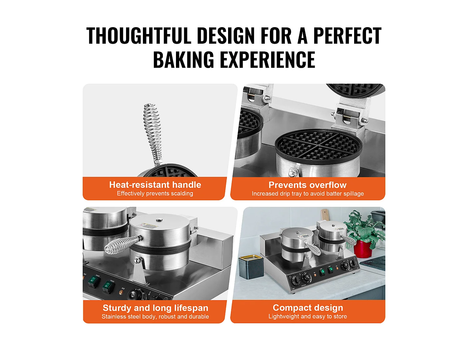 Gaufrier SucceBuy Gaufrier Commercial à Double Tête Ronde 2460 W Antiadhésif