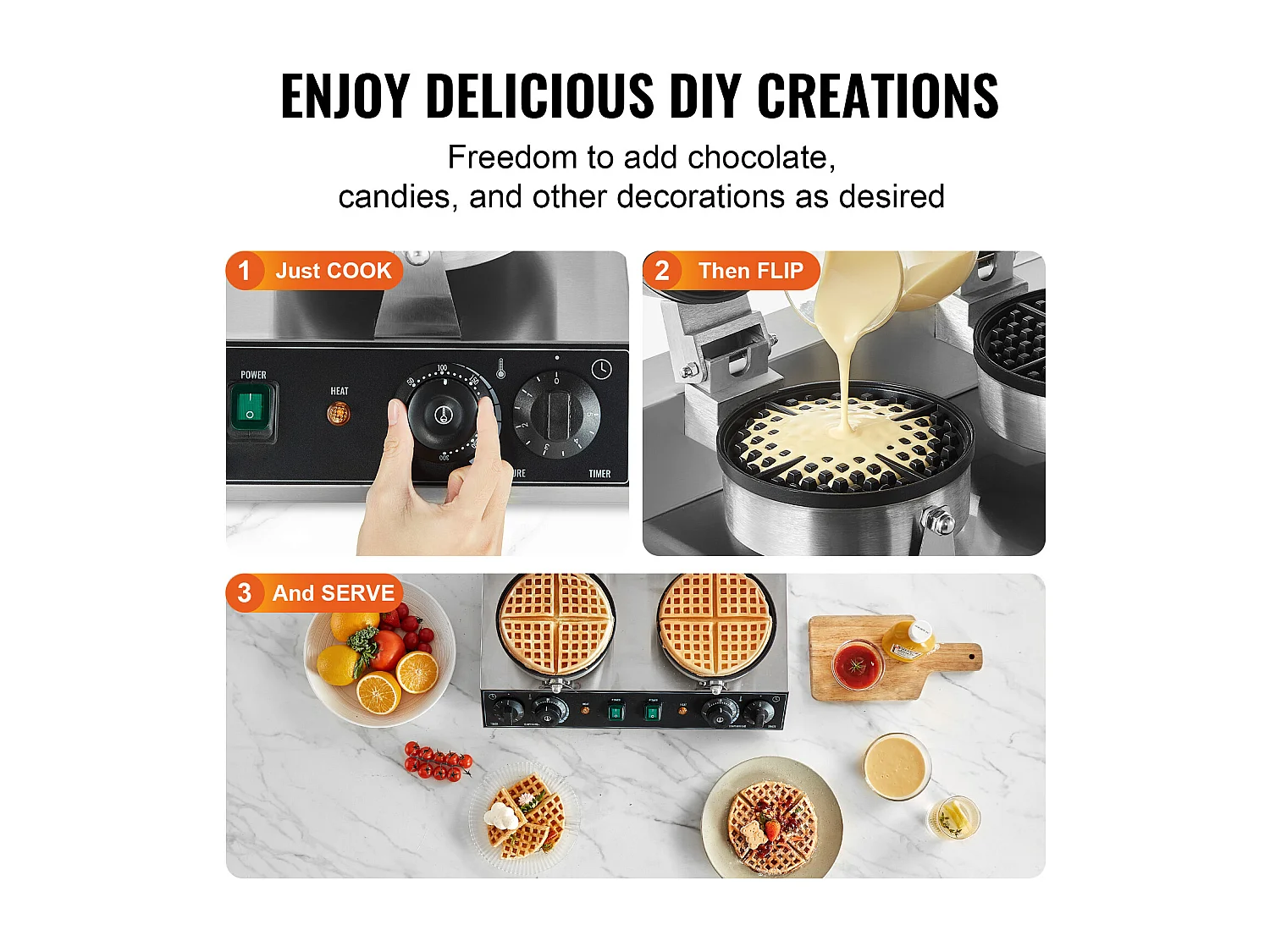 Gaufrier SucceBuy Gaufrier Commercial à Double Tête Ronde 2460 W Antiadhésif