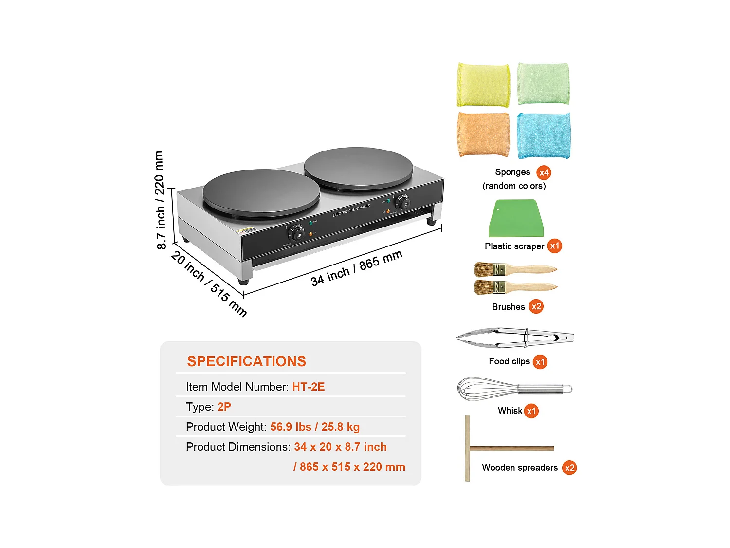 Gaufrier SucceBuy Crêpière Électrique 40.6cm 3400 W à Double Tête Commerciale