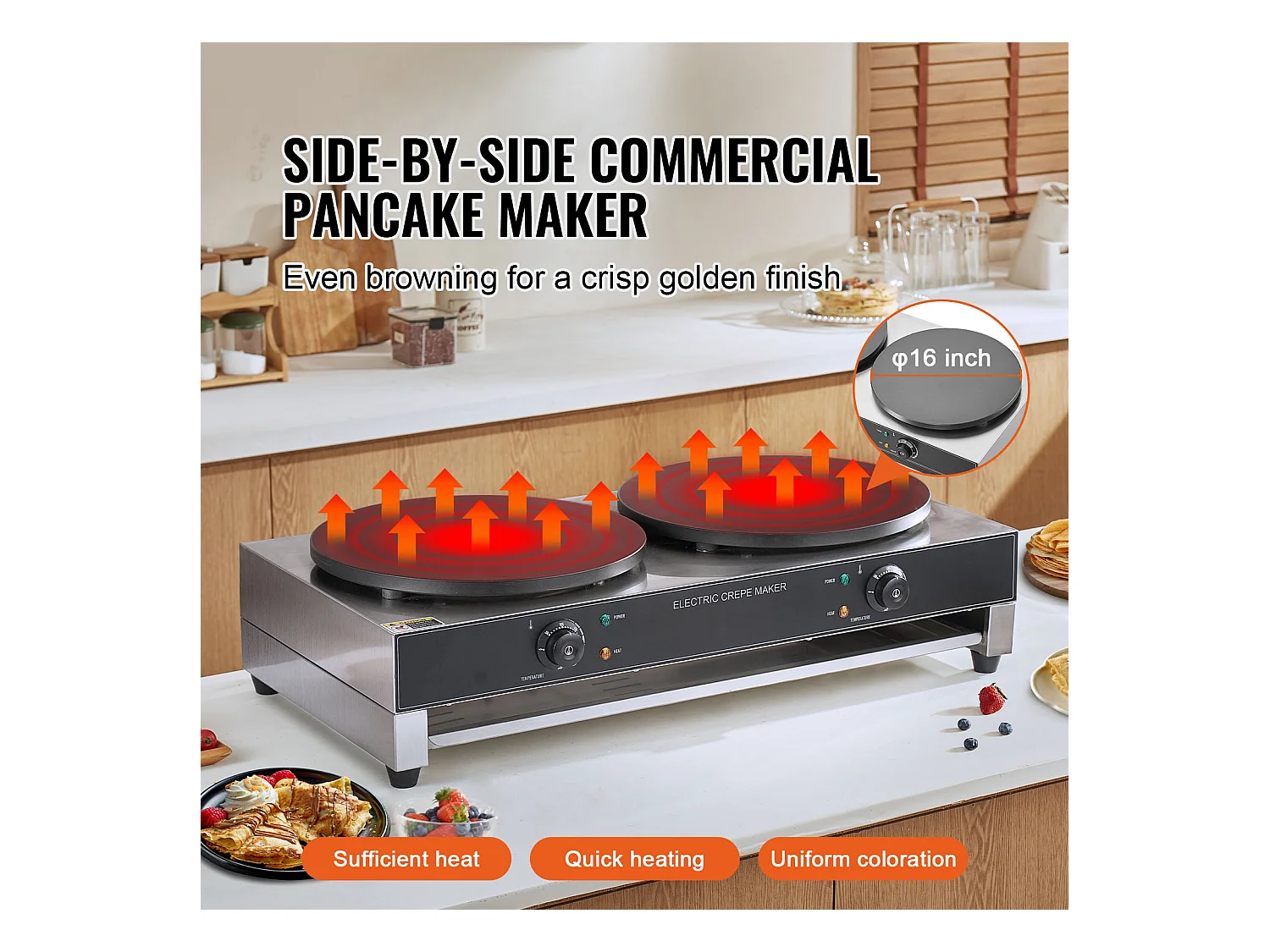 Gaufrier SucceBuy Crêpière Électrique 40.6cm 3400 W à Double Tête Commerciale