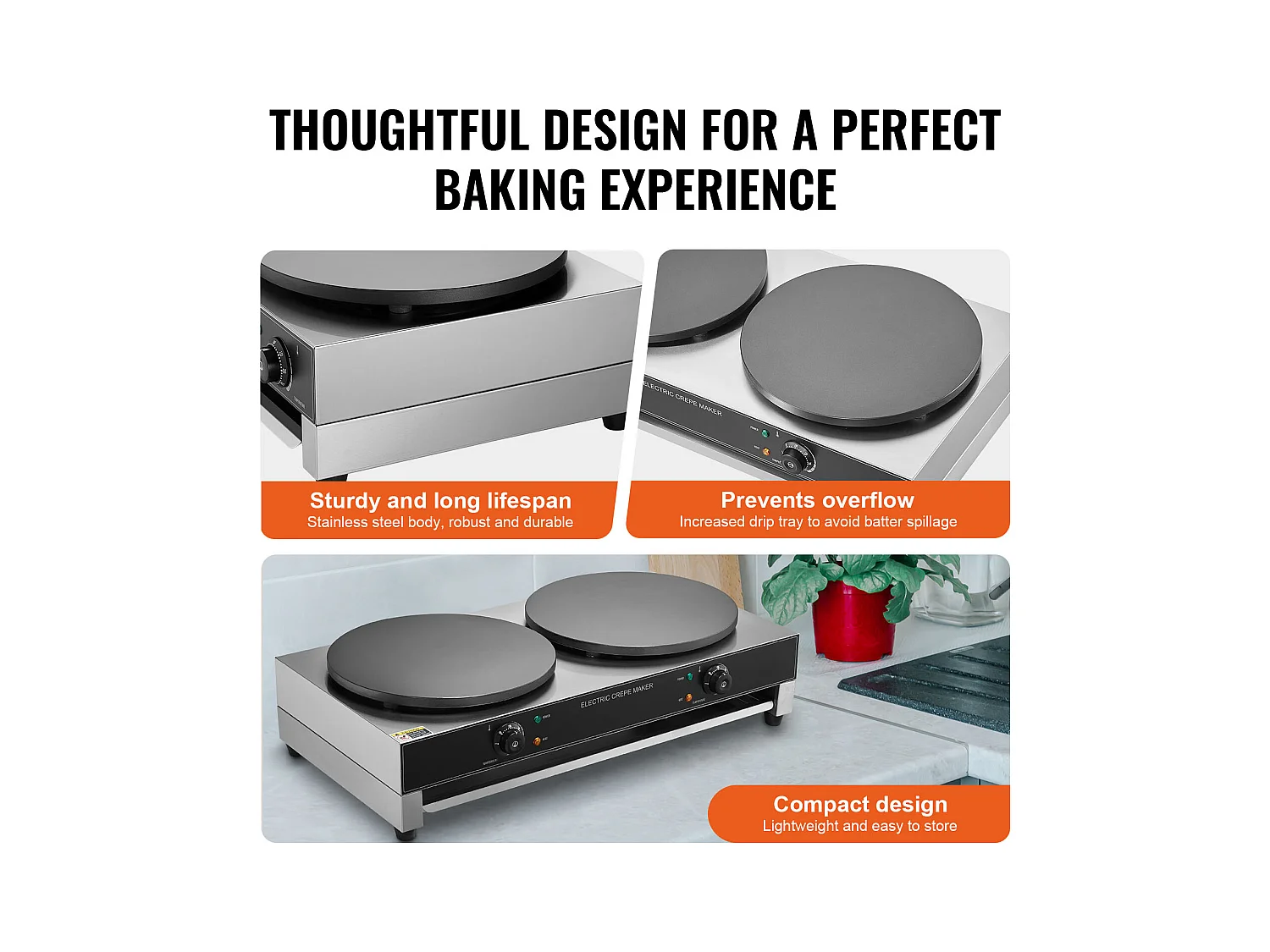 Gaufrier SucceBuy Crêpière Électrique 40.6cm 3400 W à Double Tête Commerciale