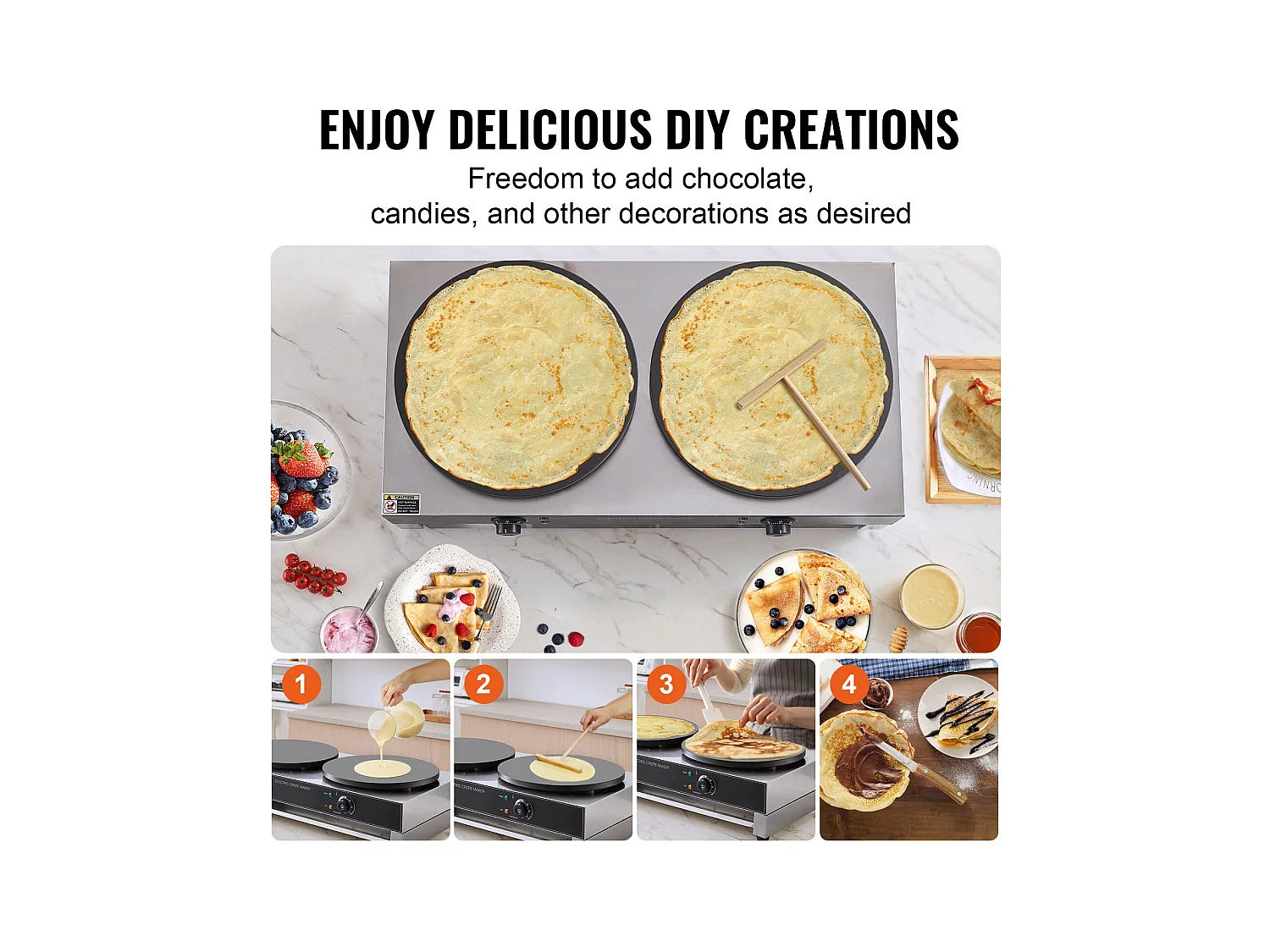 Gaufrier SucceBuy Crêpière Électrique 40.6cm 3400 W à Double Tête Commerciale