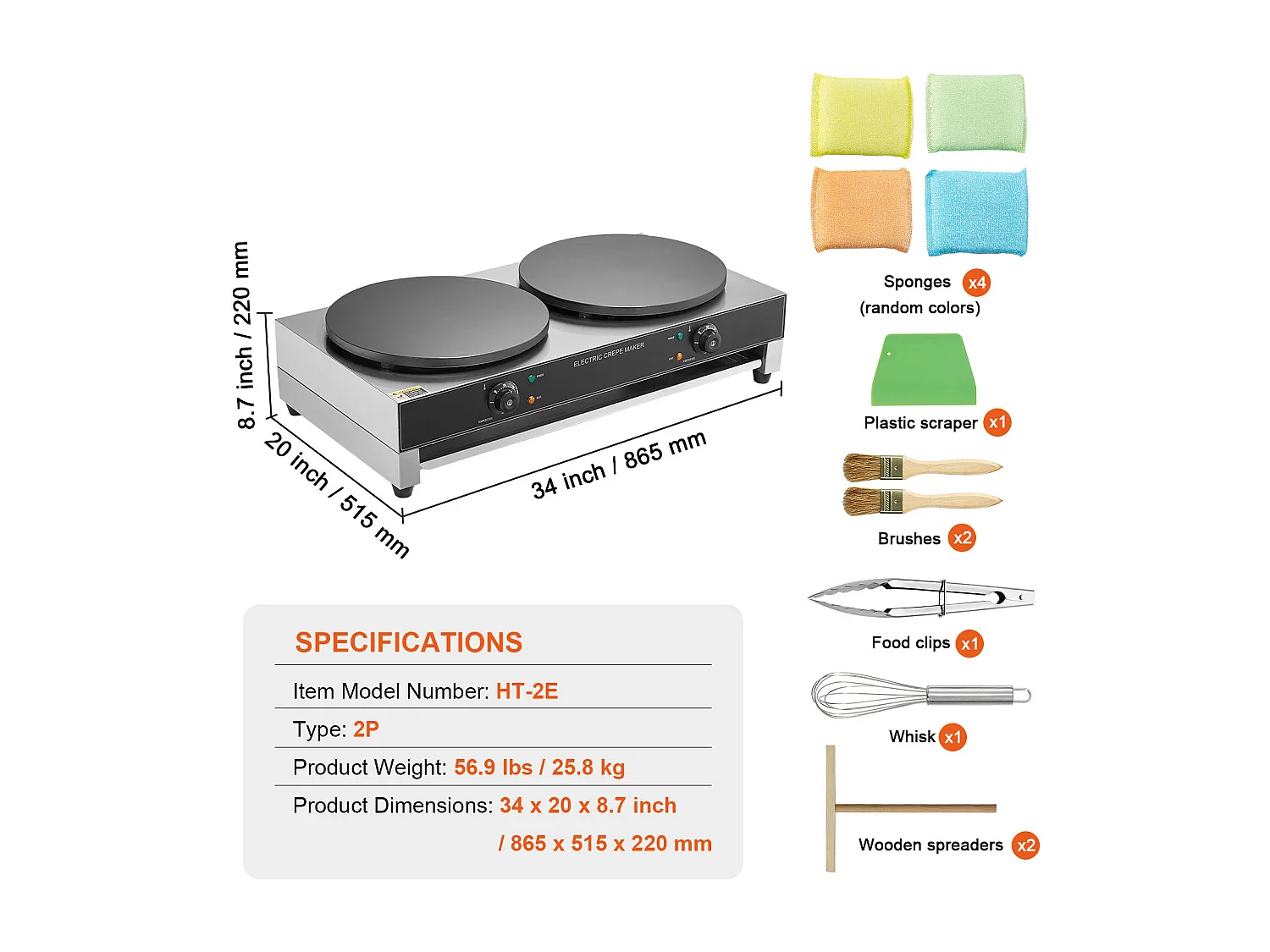 Gaufrier SucceBuy Crêpière Électrique 40.6cm 3400 W à Double Tête Commerciale