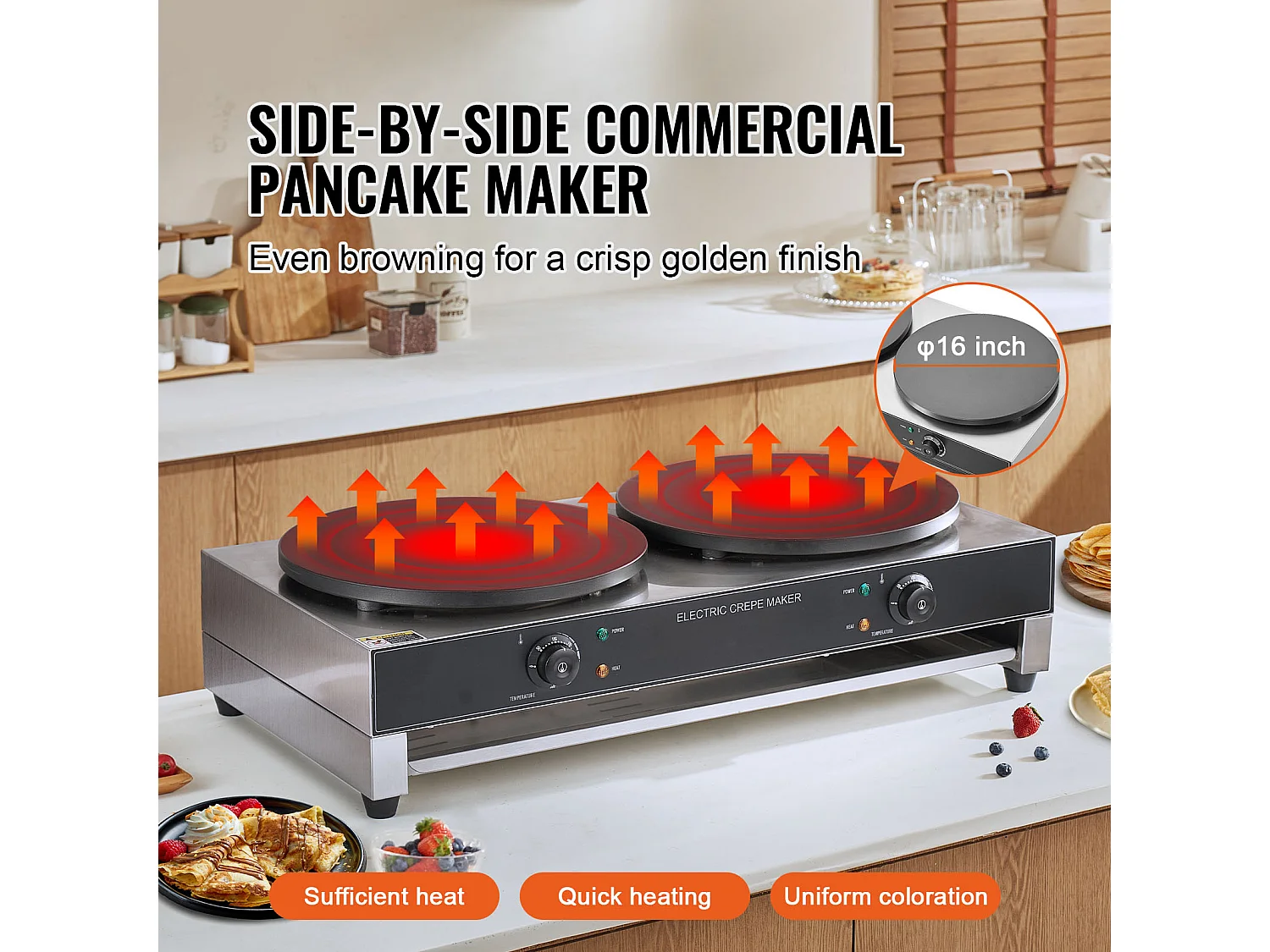 Gaufrier SucceBuy Crêpière Électrique 40.6cm 3400 W à Double Tête Commerciale