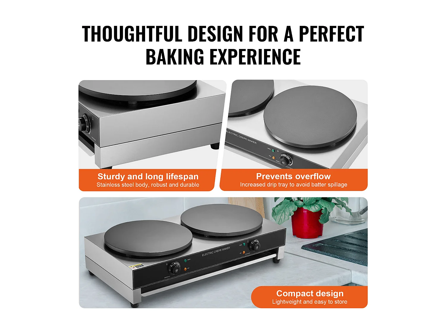 Gaufrier SucceBuy Crêpière Électrique 40.6cm 3400 W à Double Tête Commerciale