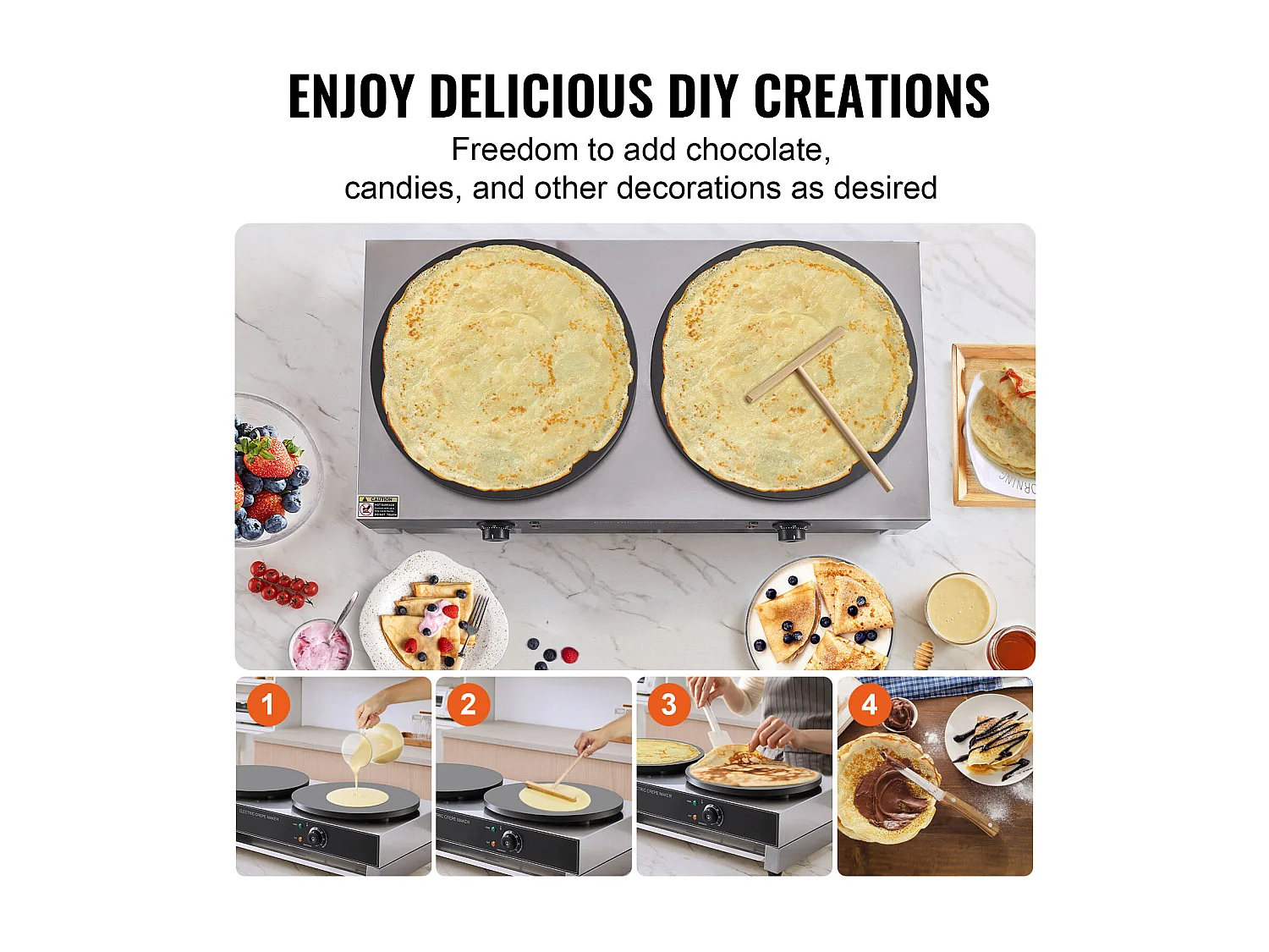 Gaufrier SucceBuy Crêpière Électrique 40.6cm 3400 W à Double Tête Commerciale