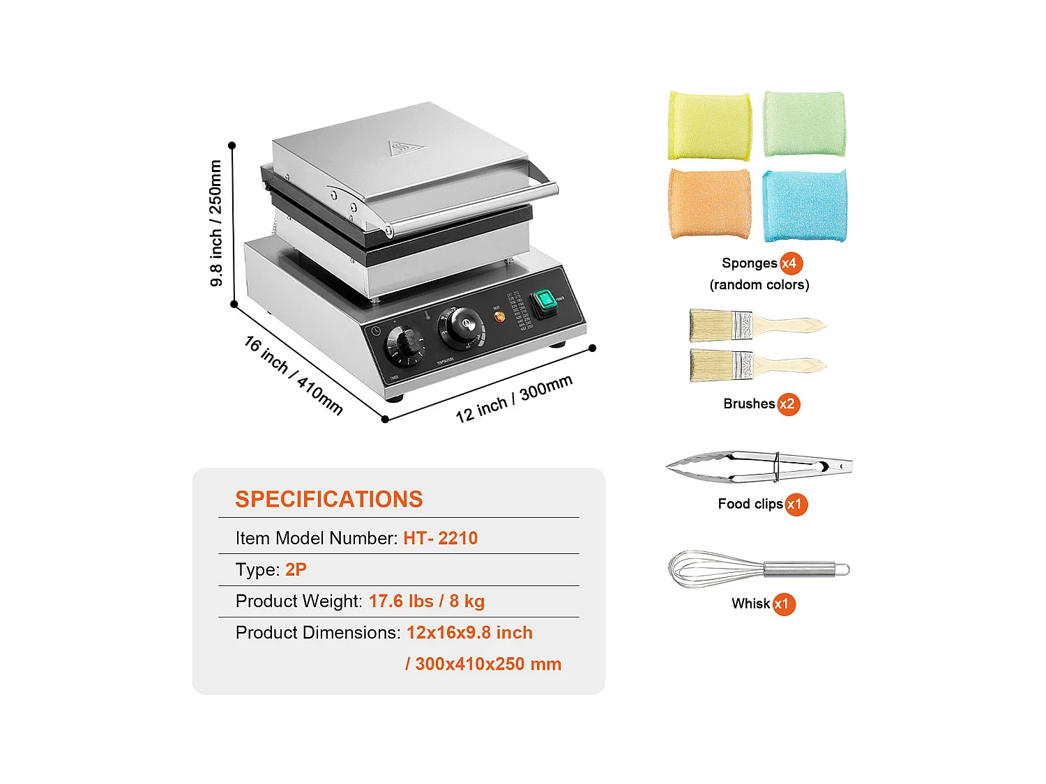 Gaufrier SucceBuy Machine à Gaufres Commerciale 2PCS 2000W Machine de Cuisson Rectangulaire