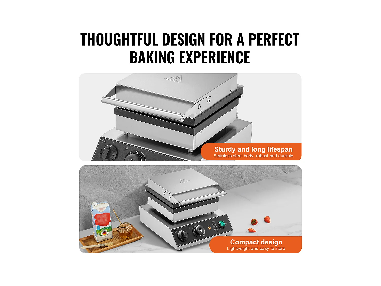 Gaufrier SucceBuy Machine à Gaufres Commerciale 2PCS 2000W Machine de Cuisson Rectangulaire