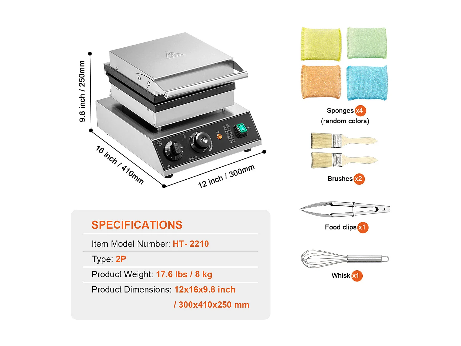 Wafelijzer SucceBuy Wafelijzer Commerciële Wafelmachine 2 STUKS 2000W Rechthoekige Bakmachine