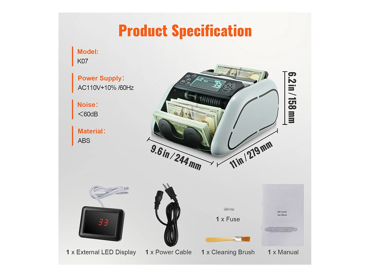 Banknotenzähler SucceBuy , Banknotenzähler mit UV-, MG-, IR- und DD-Erkennung, Zählung von USD- und EUR-Banknoten