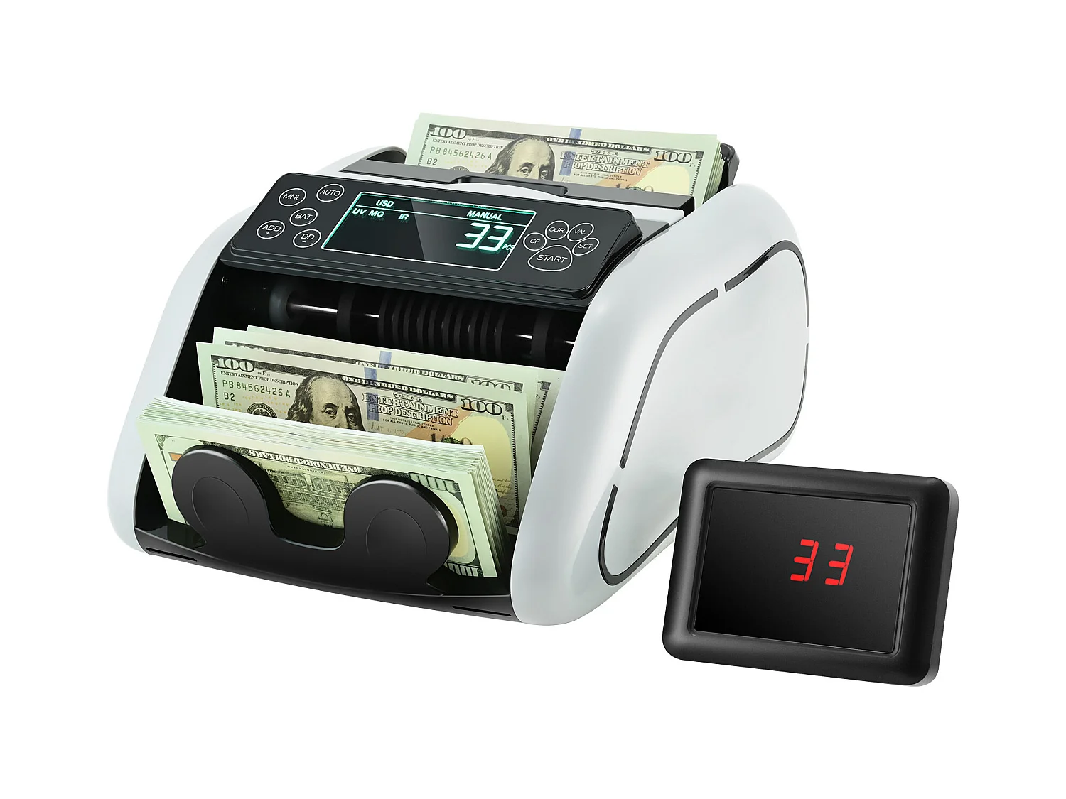 Banknotenzähler SucceBuy , Banknotenzähler mit UV-, MG-, IR- und DD-Erkennung, Zählung von USD- und EUR-Banknoten