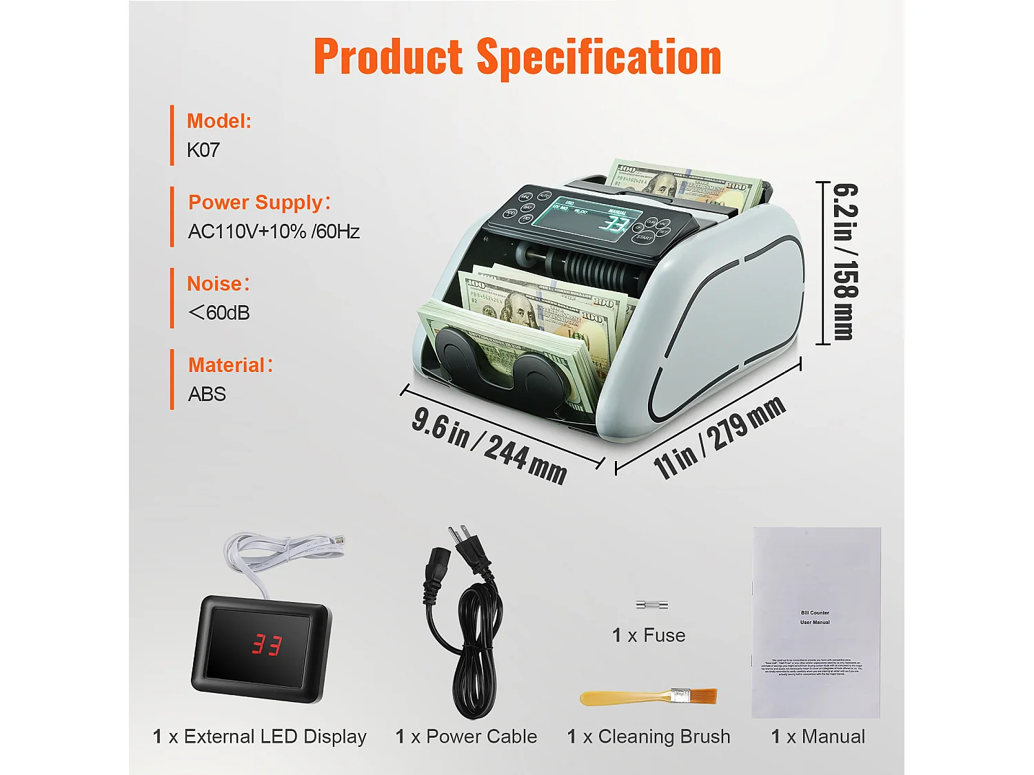 Compteuse de Billets SucceBuy, Compteur de Billets avec Détection UV, MG, IR et DD, Comptage d'Espèces USD et EUR, pour Petites Entreprises