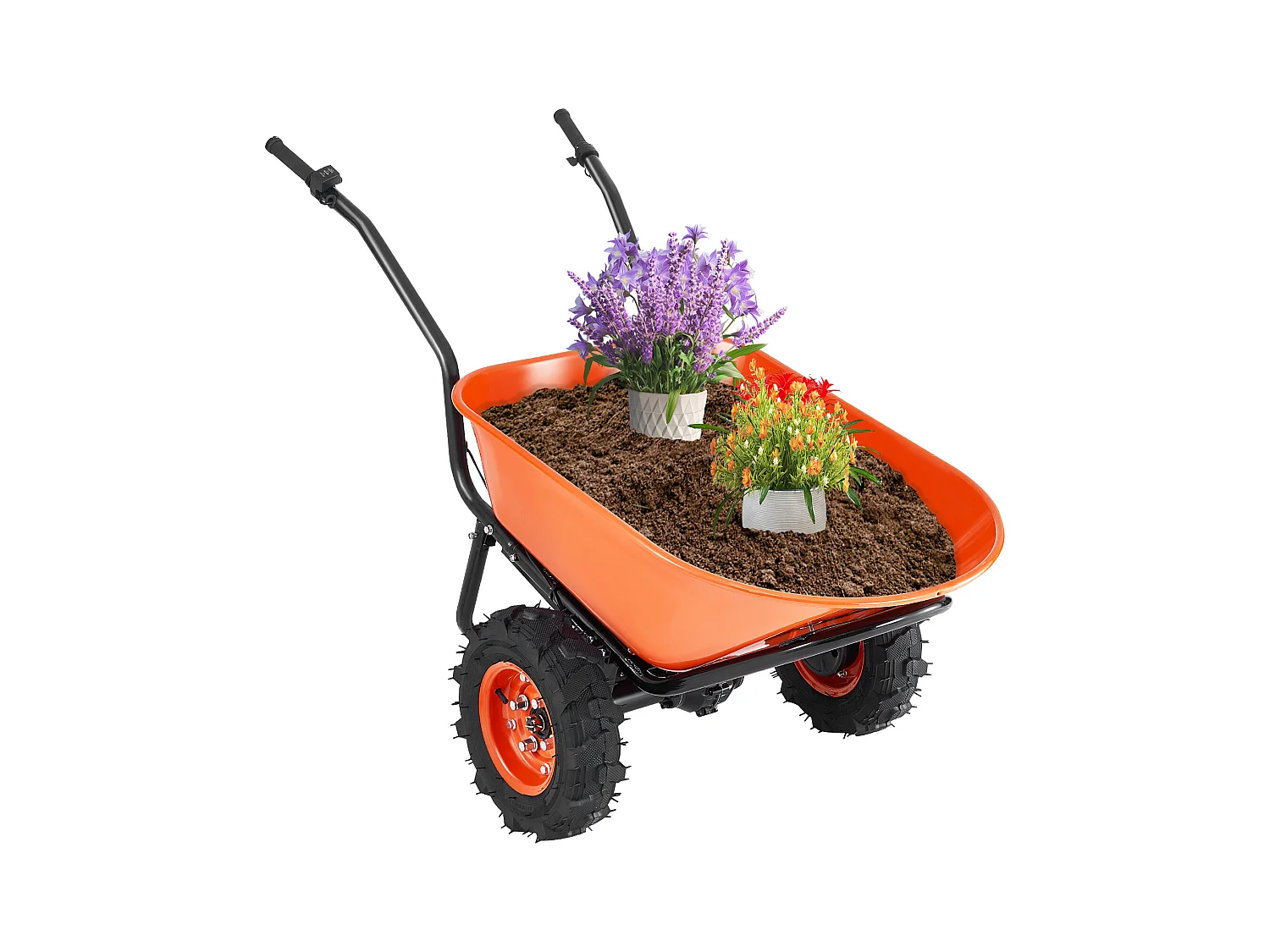 Chariot de Jardin SucceBuy Brouette Électrique - Puissance de 500 W, Chariot de Jardin Électrique à 2 Roues, Capacité de 199 L et 260 kg
