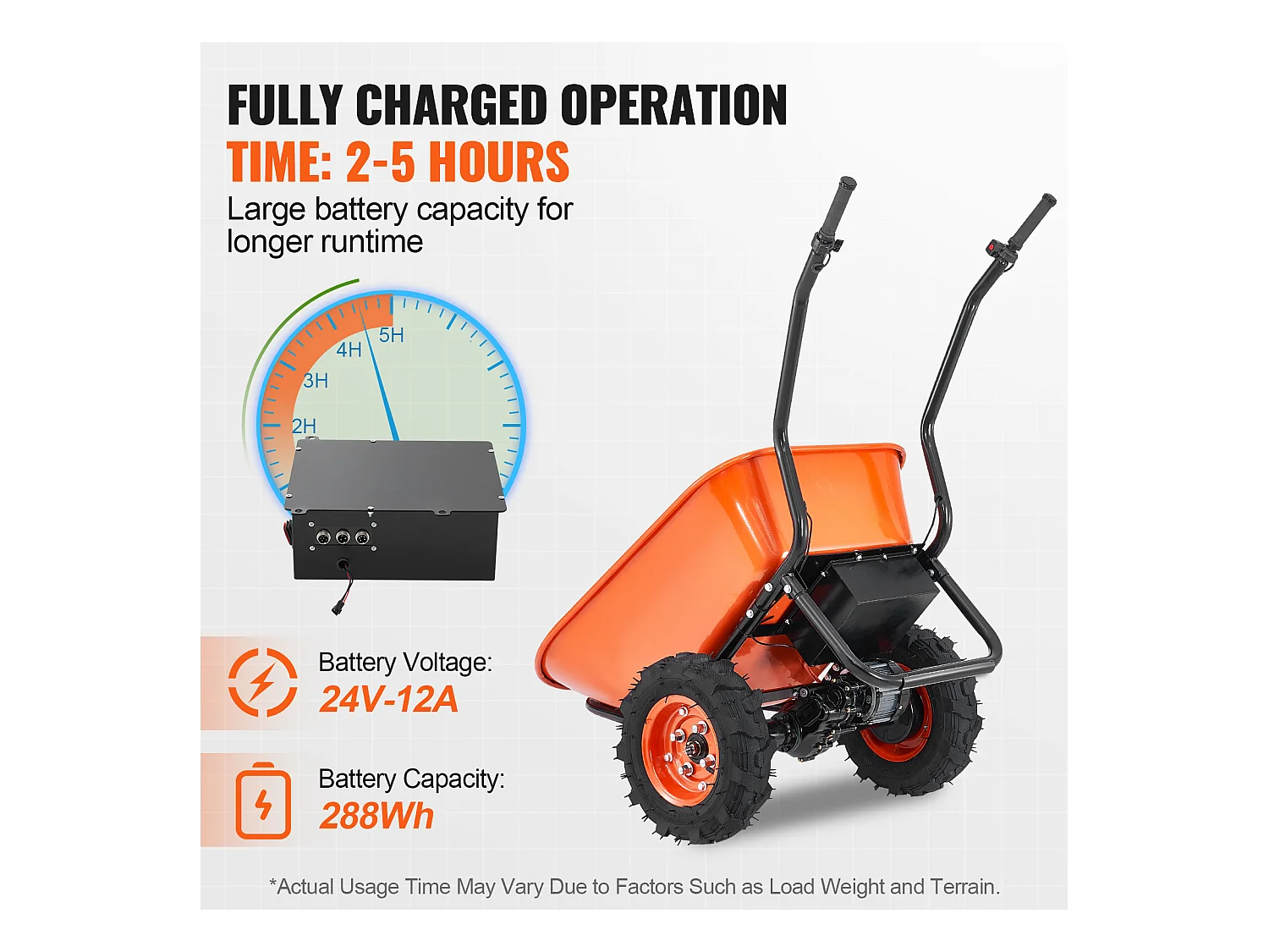 Chariot de Jardin SucceBuy Brouette Électrique - Puissance de 500 W, Chariot de Jardin Électrique à 2 Roues, Capacité de 199 L et 260 kg