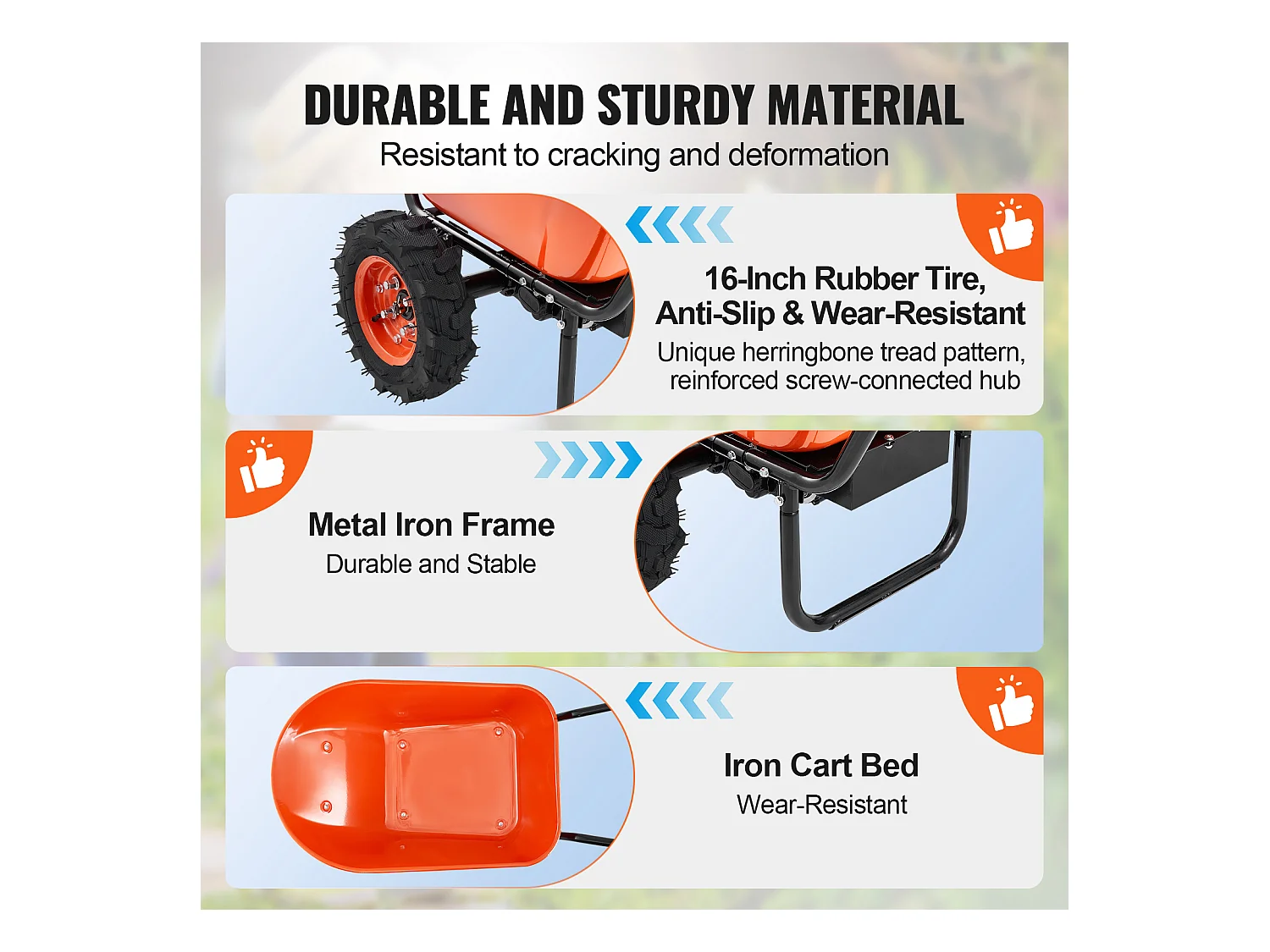 Chariot de Jardin SucceBuy Brouette Électrique - Puissance de 500 W, Chariot de Jardin Électrique à 2 Roues, Capacité de 199 L et 260 kg