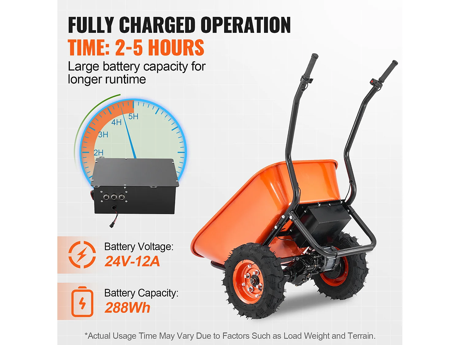 Chariot de Jardin SucceBuy Brouette Électrique - Puissance de 500 W, Chariot de Jardin Électrique à 2 Roues, Capacité de 199 L et 260 kg