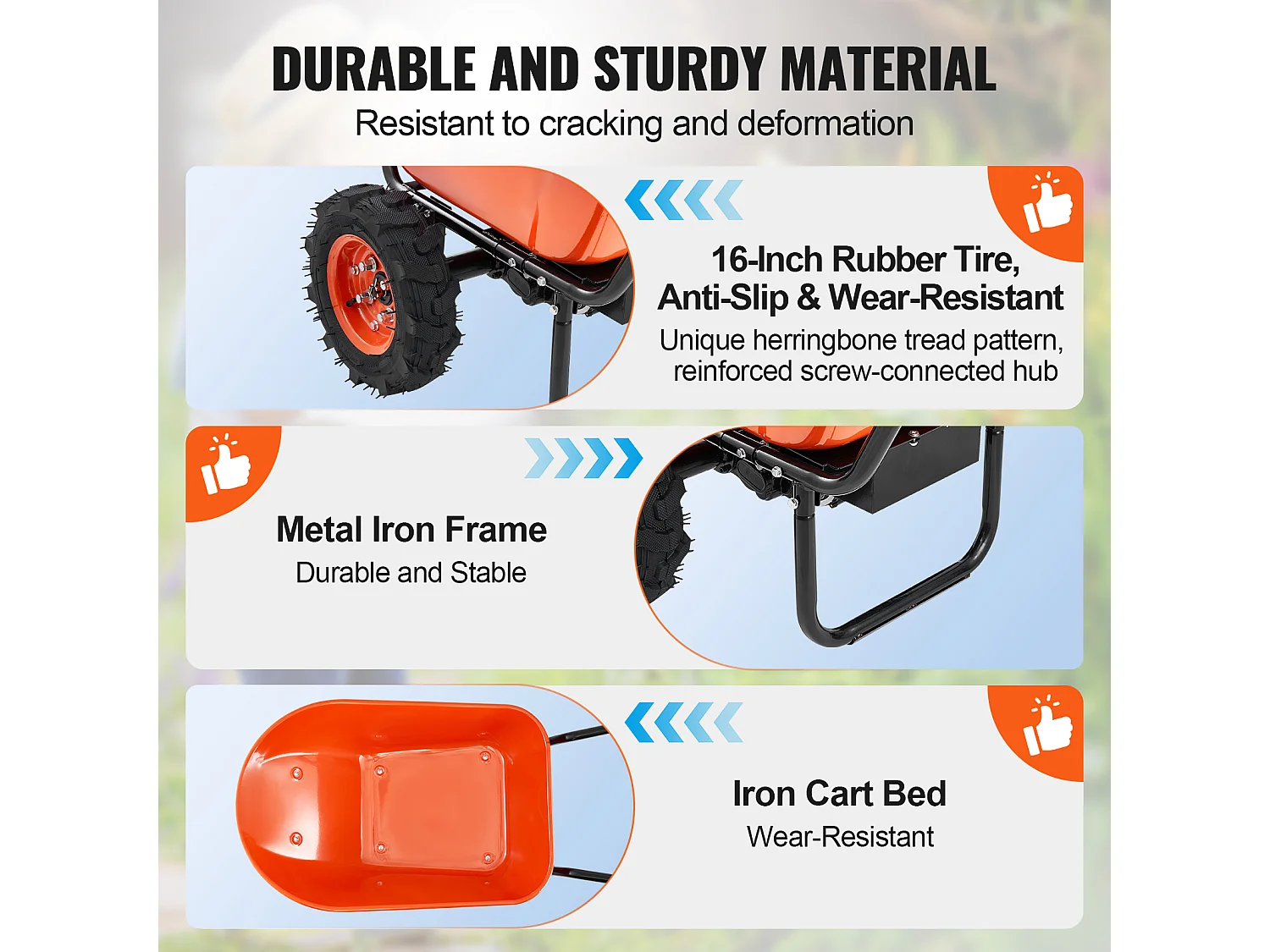 Chariot de Jardin SucceBuy Brouette Électrique - Puissance de 500 W, Chariot de Jardin Électrique à 2 Roues, Capacité de 199 L et 260 kg