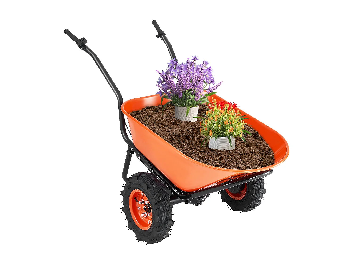 Chariot de Jardin SucceBuy Brouette Électrique - Puissance de 500 W, Chariot de Jardin Électrique à 2 Roues, Capacité de 199 L et 260 kg