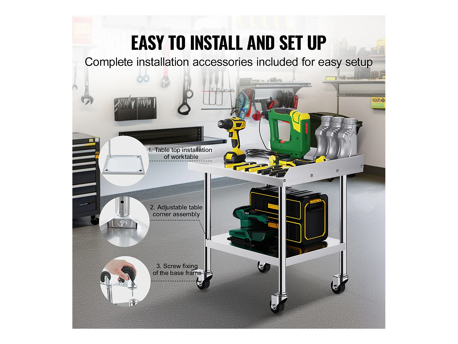 Table de Travail en Acier Inoxydable SucceBuy, 610 x 711 x 751.6 mm, avec 4 Roulettes, Table de Préparation Alimentaire Commerciale