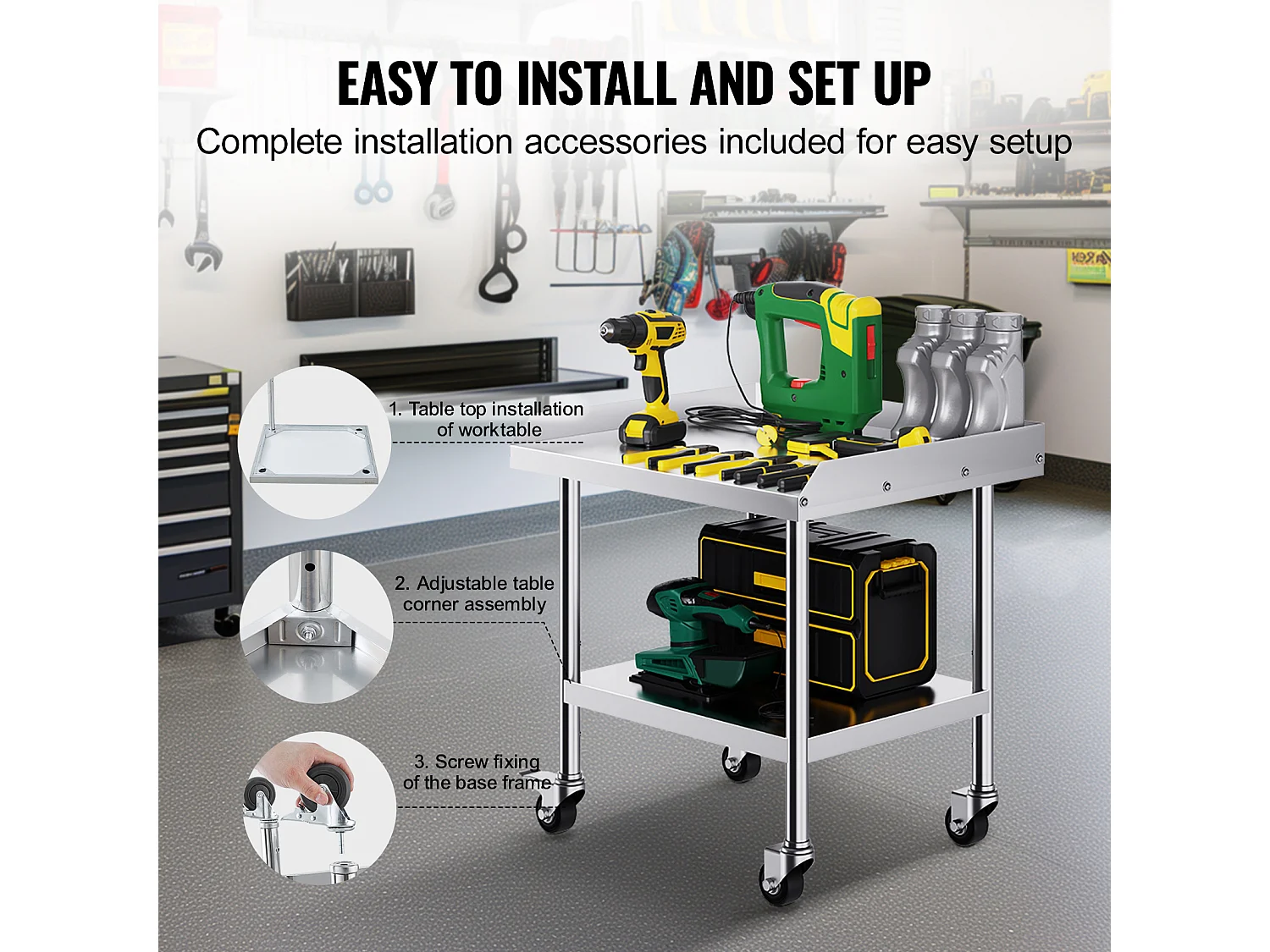 Stół Roboczy ze Stali Nierdzewnej SucceBuy, 610 x 711 x 751,6 mm, z 4 Kółkami, Komercyjny Stół do Przygotowywania Żywności