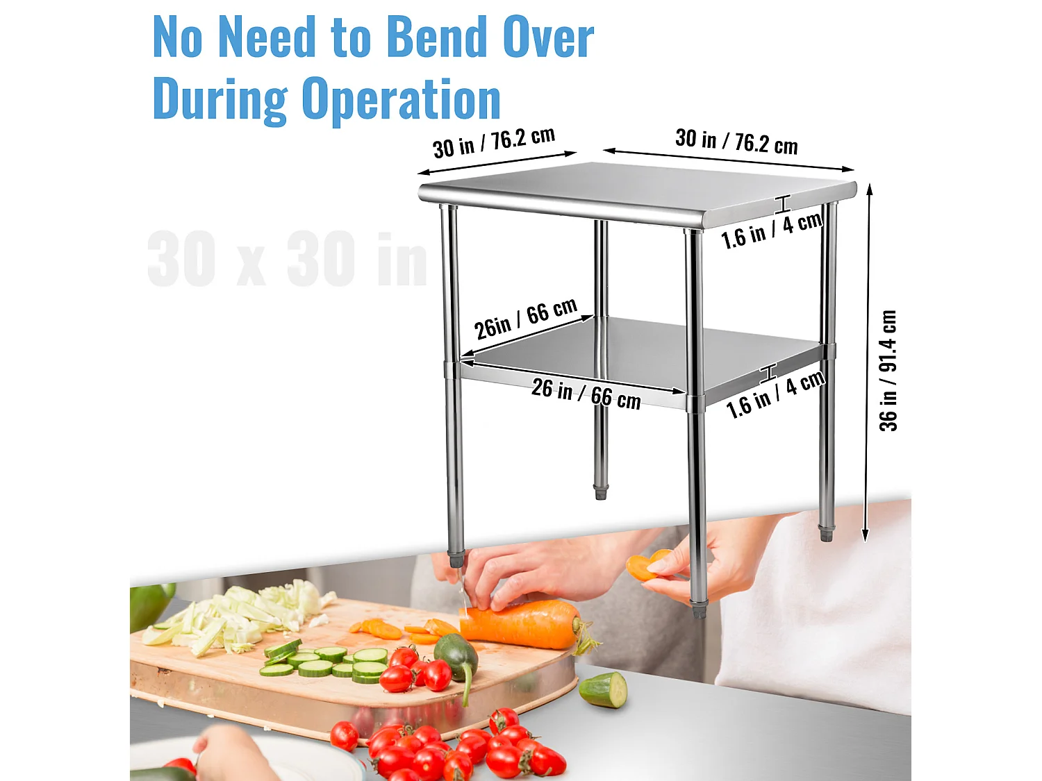 Table de Travail Cuisine SucceBuy, 76 x 76 x 91 cm, Table de Restauration en Acier Inoxydable, Table de Préparation Commerciale
