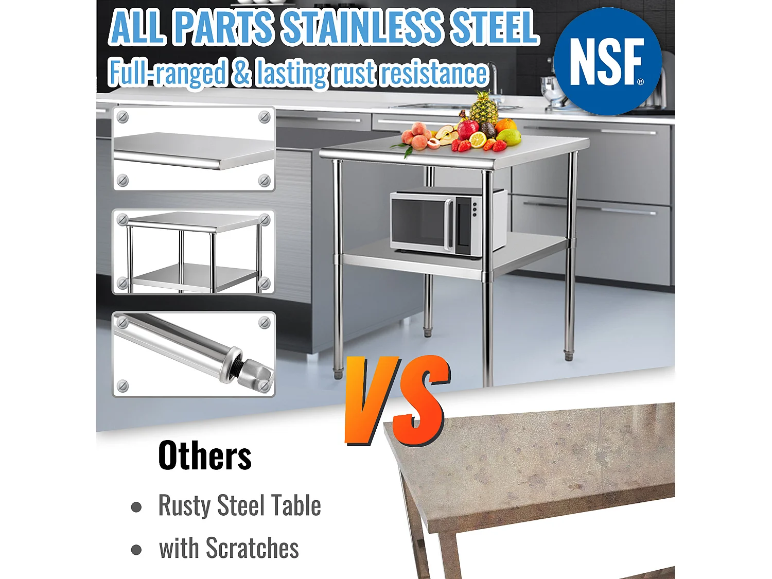 Table de Travail Cuisine SucceBuy, 76 x 76 x 91 cm, Table de Restauration en Acier Inoxydable, Table de Préparation Commerciale