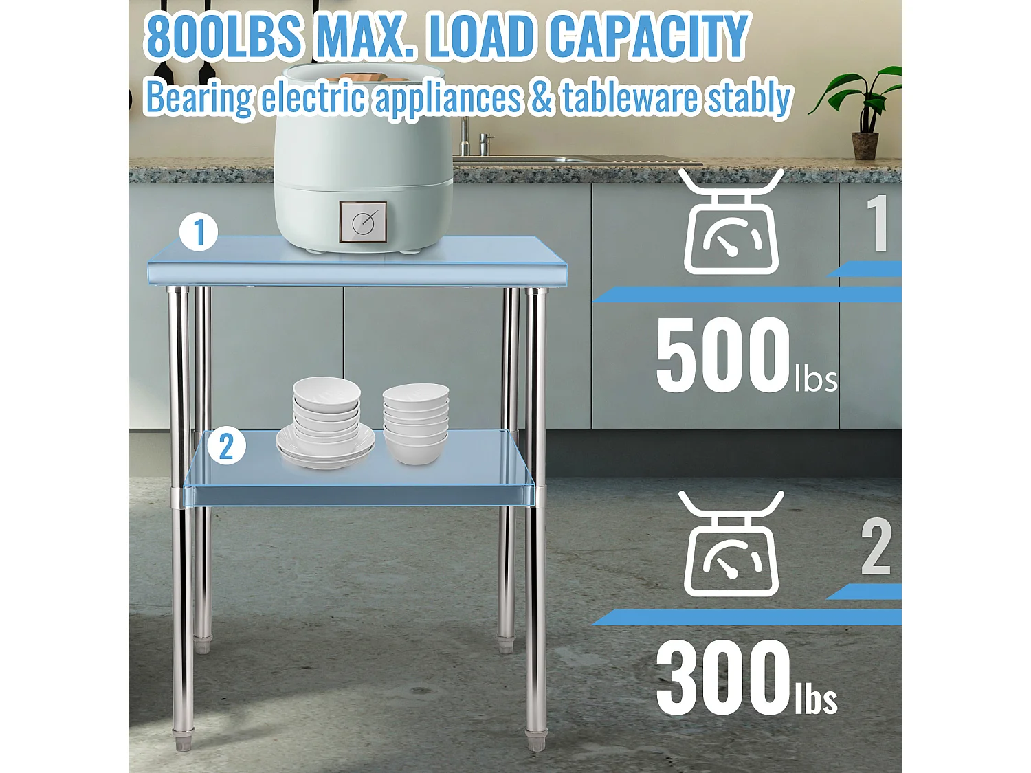 Table de Travail Cuisine SucceBuy, 76 x 76 x 91 cm, Table de Restauration en Acier Inoxydable, Table de Préparation Commerciale