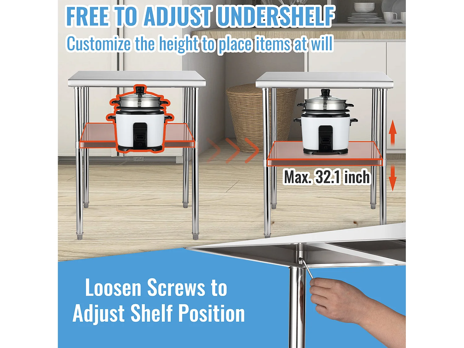 Table de Travail Cuisine SucceBuy, 76 x 76 x 91 cm, Table de Restauration en Acier Inoxydable, Table de Préparation Commerciale