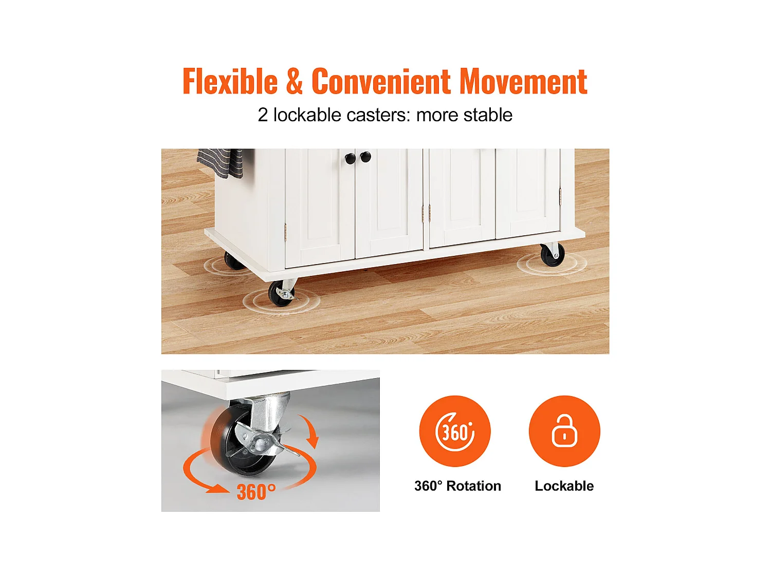 Mesa de Cozinha com Rodas SucceBuy, 90cm, Armário Rodante de Estocagem com Gaveta e Suporte, Branco