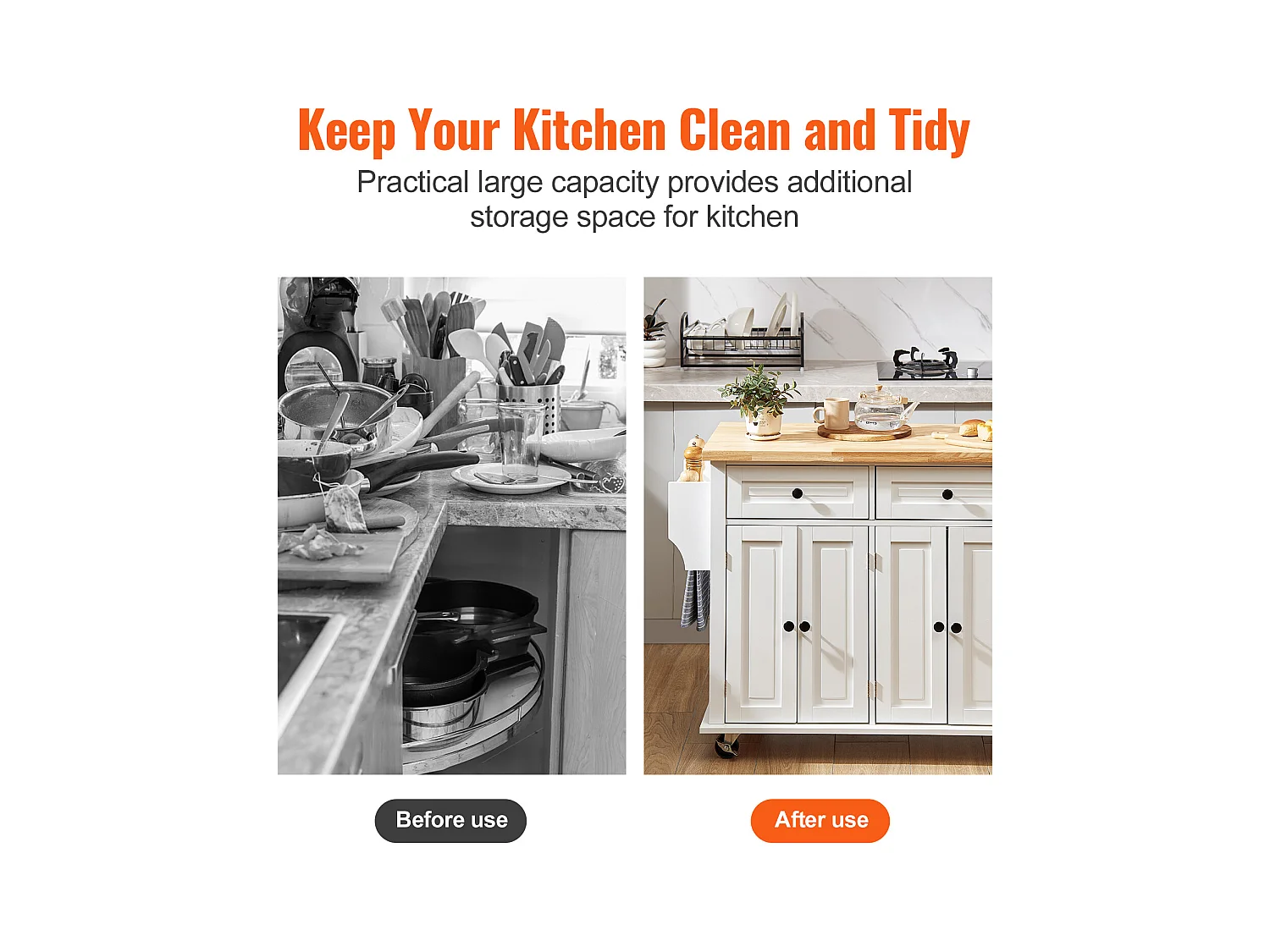 Mesa de Cozinha com Rodas SucceBuy, 90cm, Armário Rodante de Estocagem com Gaveta e Suporte, Branco