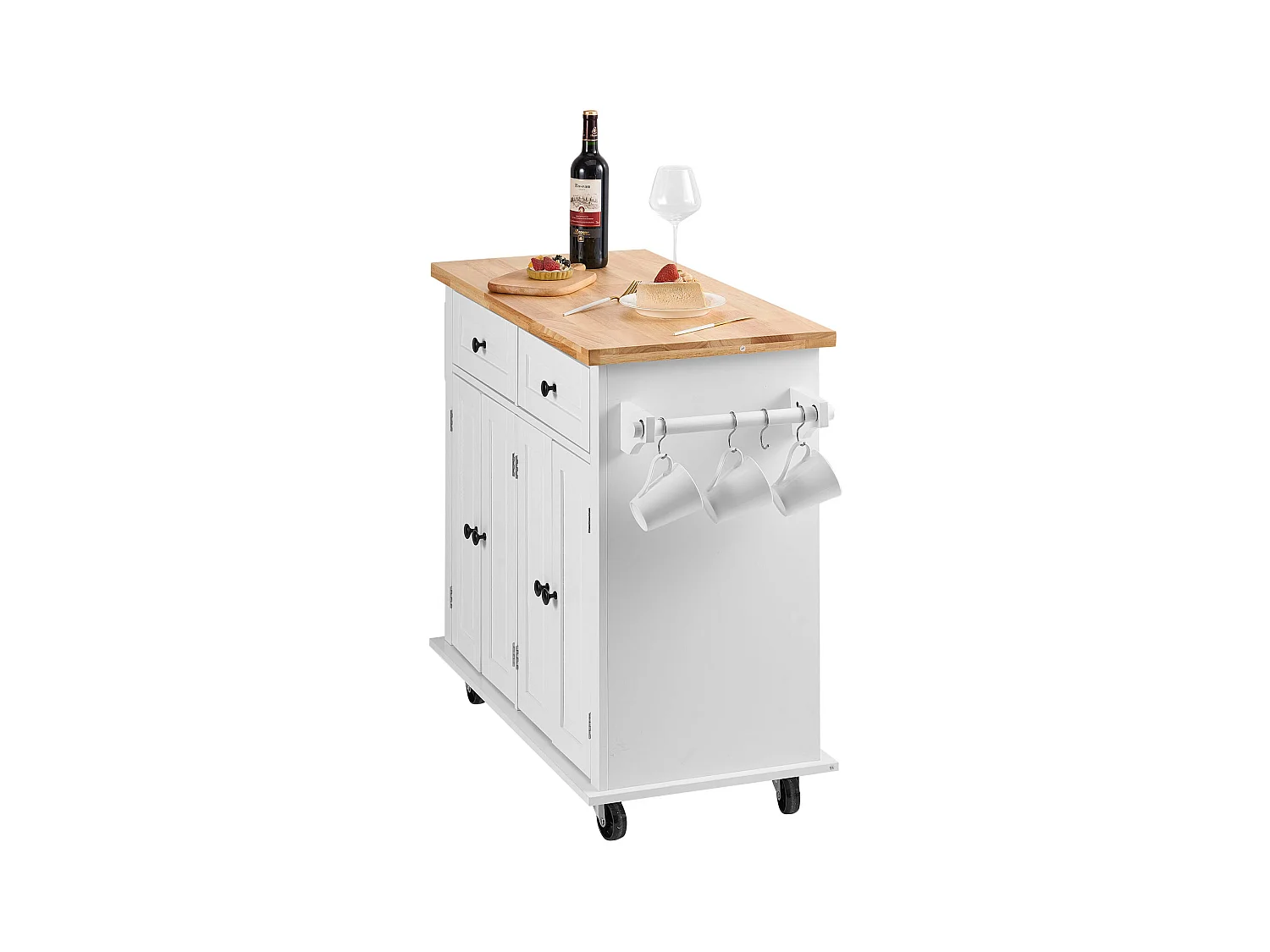 Mesa de Cozinha com Rodas SucceBuy, 90cm, Armário Rodante de Estocagem com Gaveta e Suporte, Branco