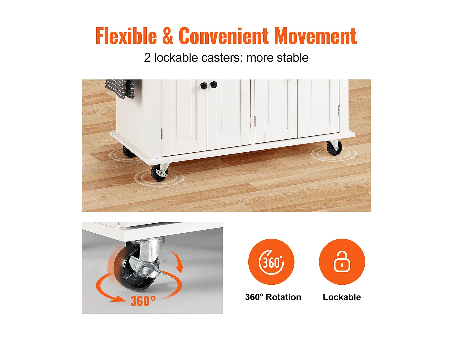 Küchenarbeitsplatz mit Rädern SucceBuy, 90cm, Rollschrank mit Schublade und Ständer, Weiß