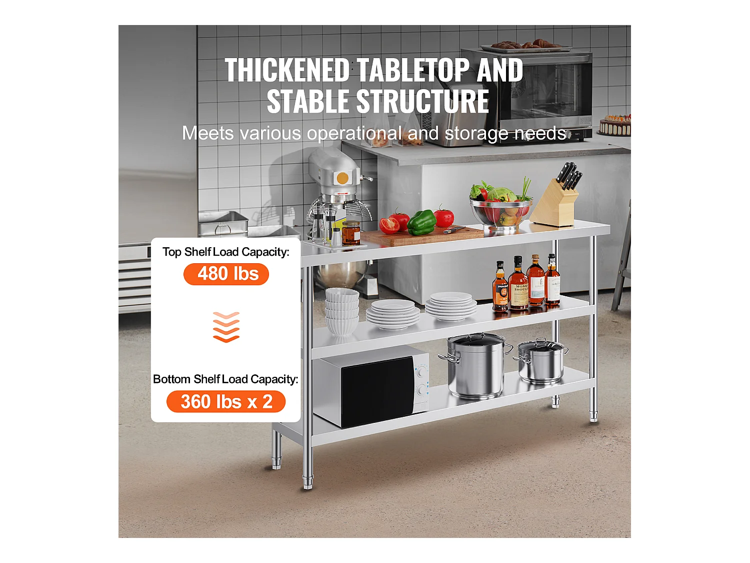 Roestvrijstalen Werktafel SucceBuy, 356 x 1524 x 864 mm, Commerciële Voorbereidingstafel voor Grootkeukens