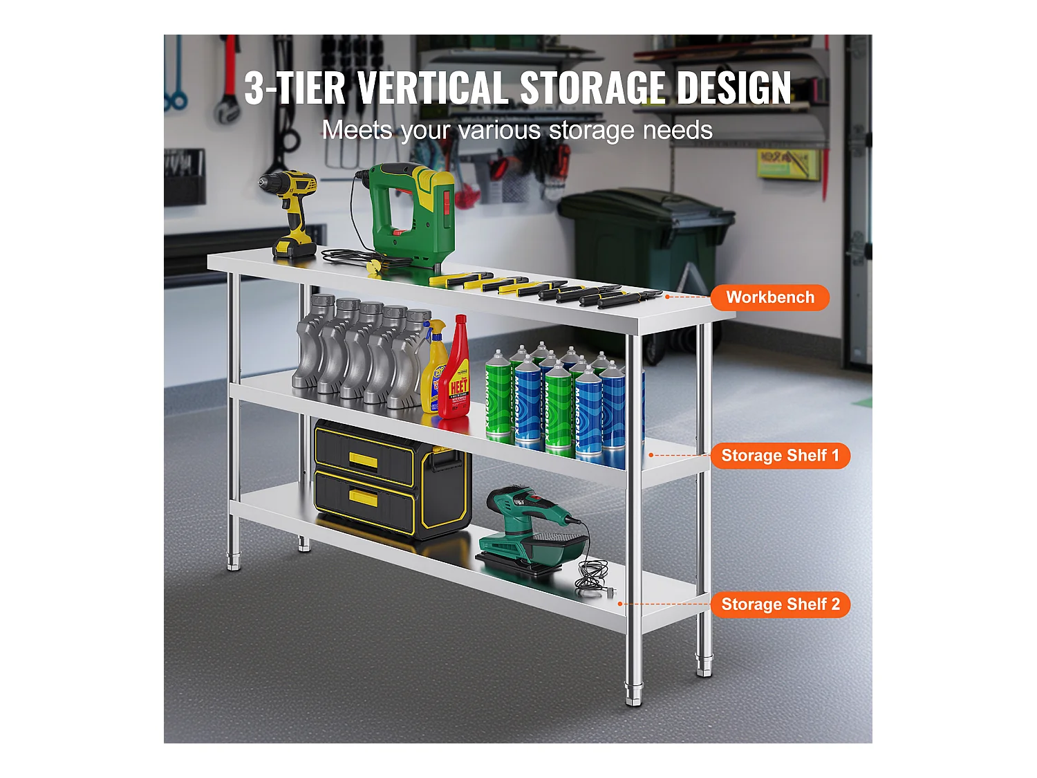 Roestvrijstalen Werktafel SucceBuy, 356 x 1524 x 864 mm, Commerciële Voorbereidingstafel voor Grootkeukens