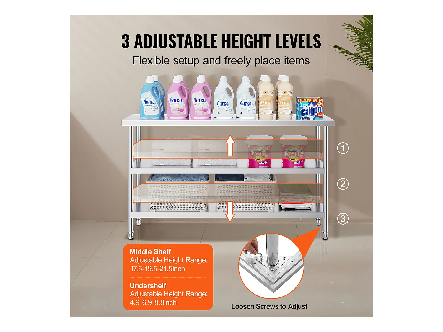 Roestvrijstalen Werktafel SucceBuy, 356 x 1524 x 864 mm, Commerciële Voorbereidingstafel voor Grootkeukens